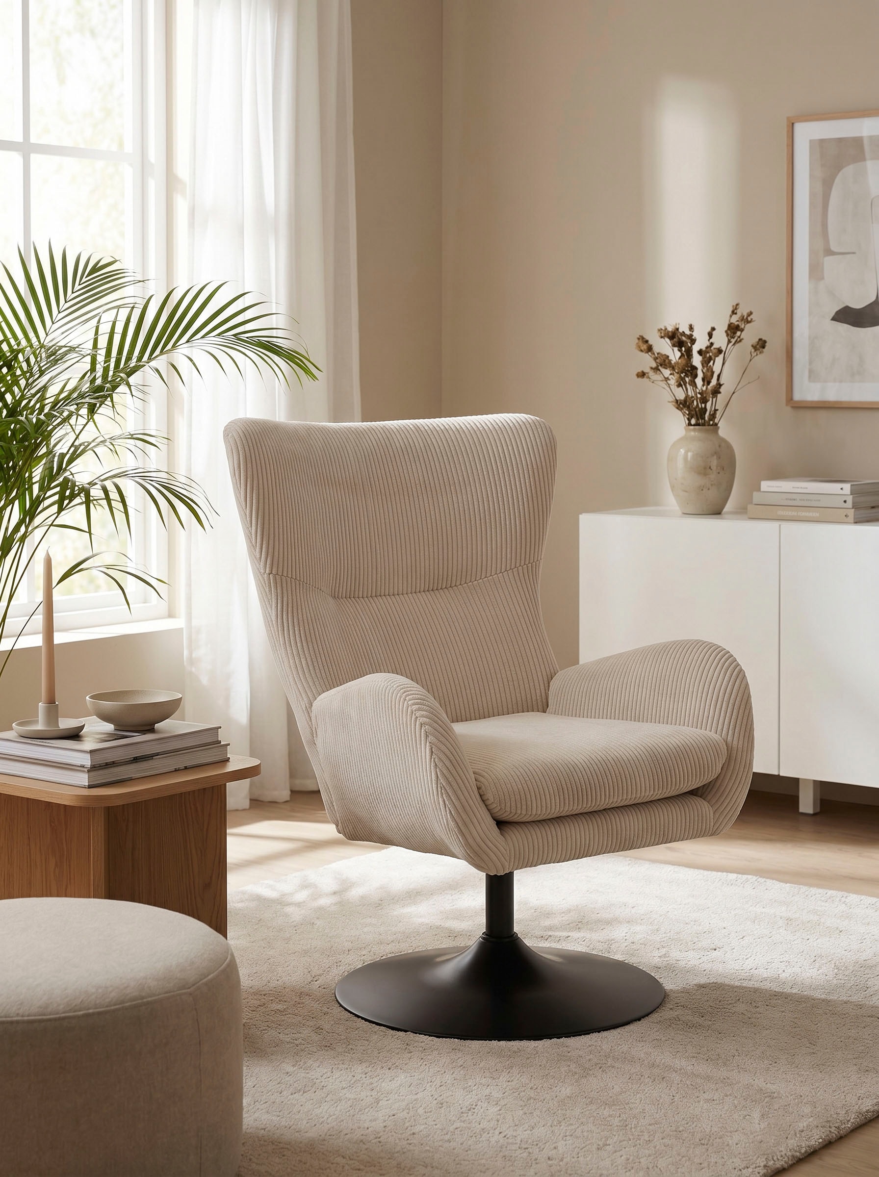 HELA Fauteuil lounge »SAMOS« 1 cuis tlg. fauteuil; pivotant; piètement trompette; microfibre large côtelé; accoudoirs