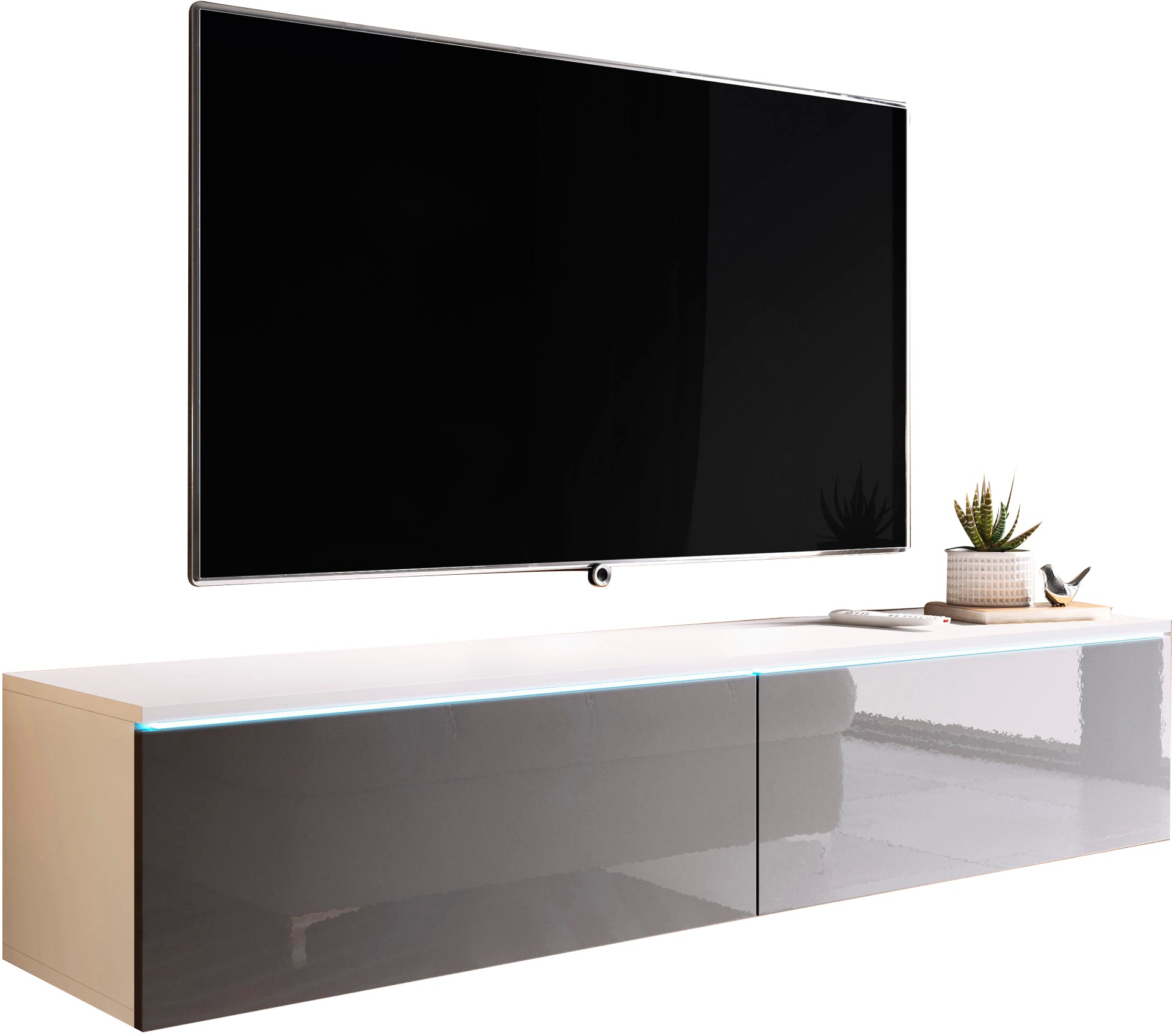 Home affaire Lowboard "LOWBOARD D, wahlweise mit oder ohne Beleuchtung" modernes TV-Board ohne Griffe, mit viel Stauraum,stehend und hängend