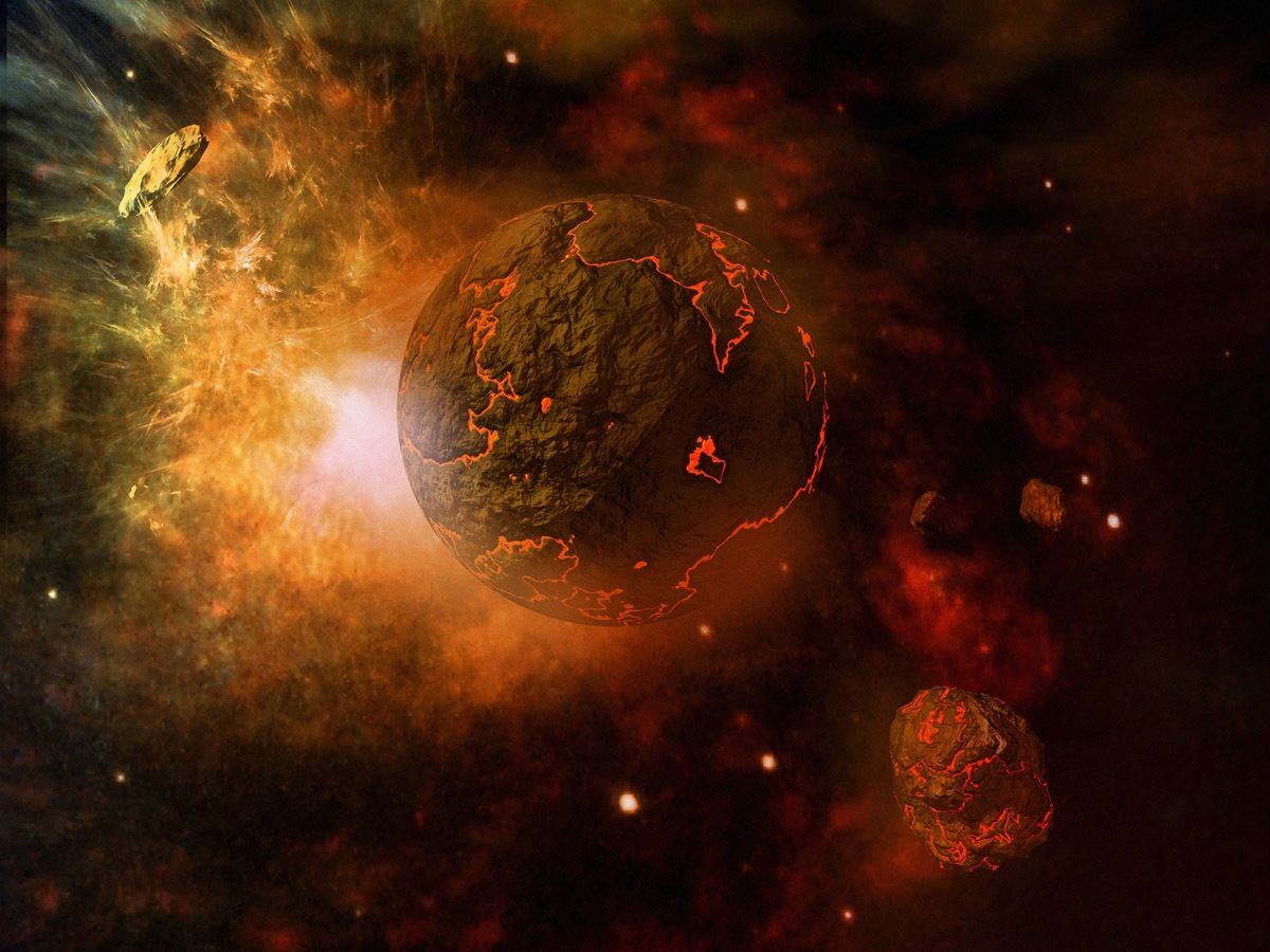 Image of Papermoon Fototapete "Feuriger Planet und Asteroiden"