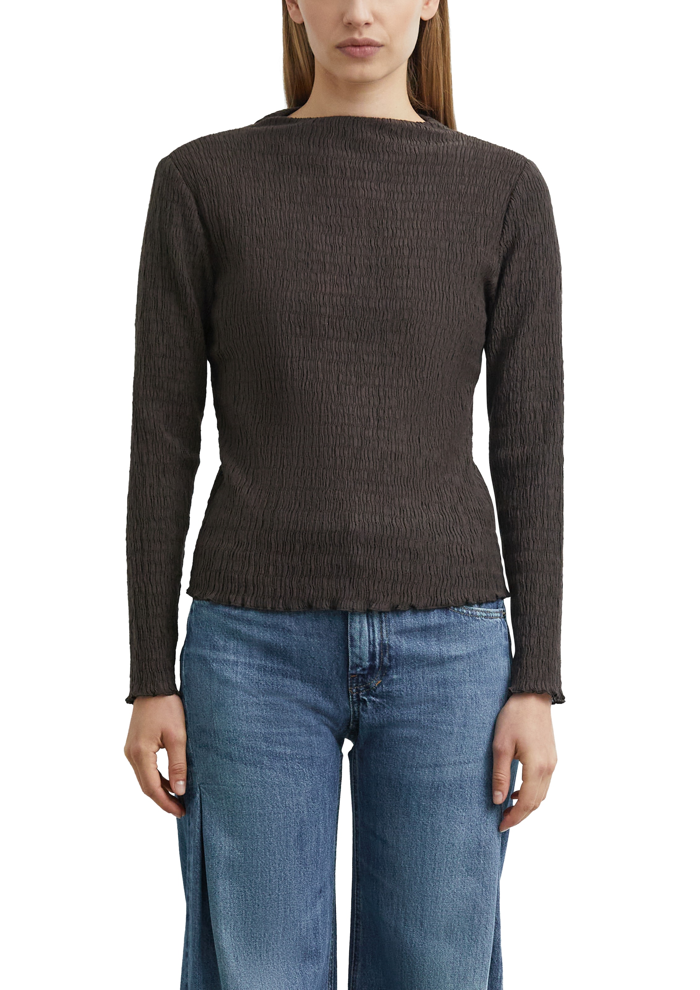 Image of Comma Langarmshirt mit Strukturmuster und leichtem Mockneck, Stretch