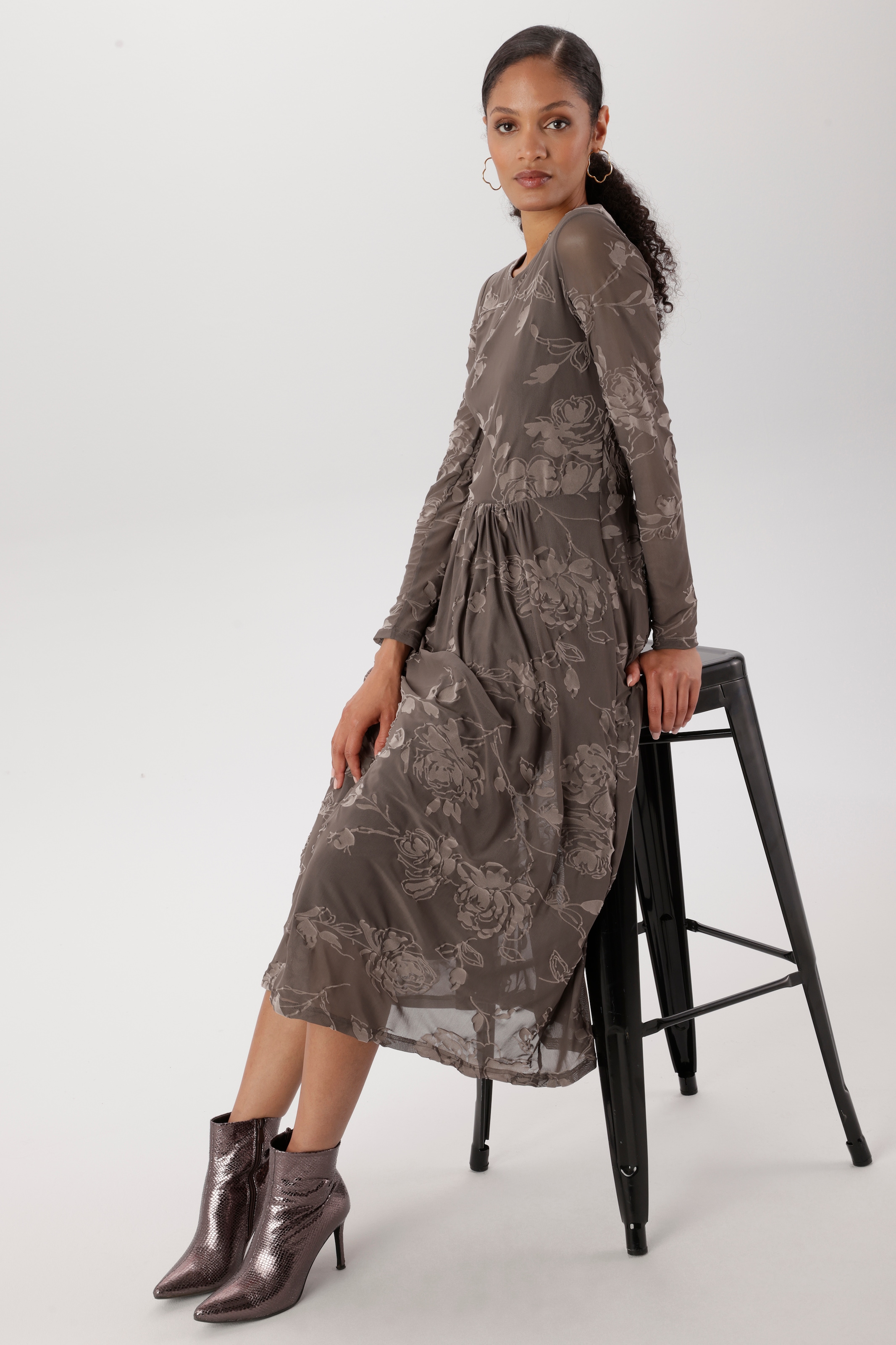 Aniston SELECTED Midikleid in florale Ausbrenner-Optik und Mesh-Qualität - NEUE KOLLEKTION