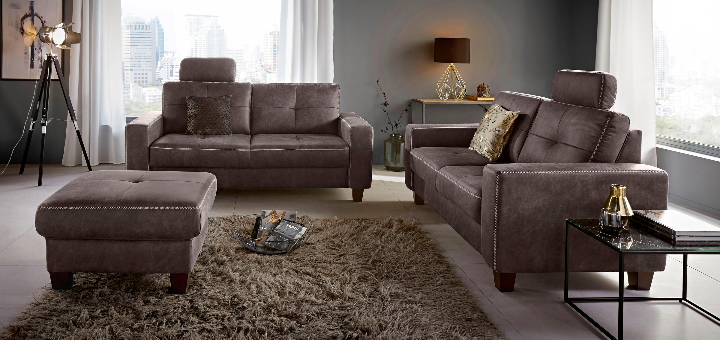 Places of Style Hocker »Casoria«, mit Kreuznaht und Federkern kaufen