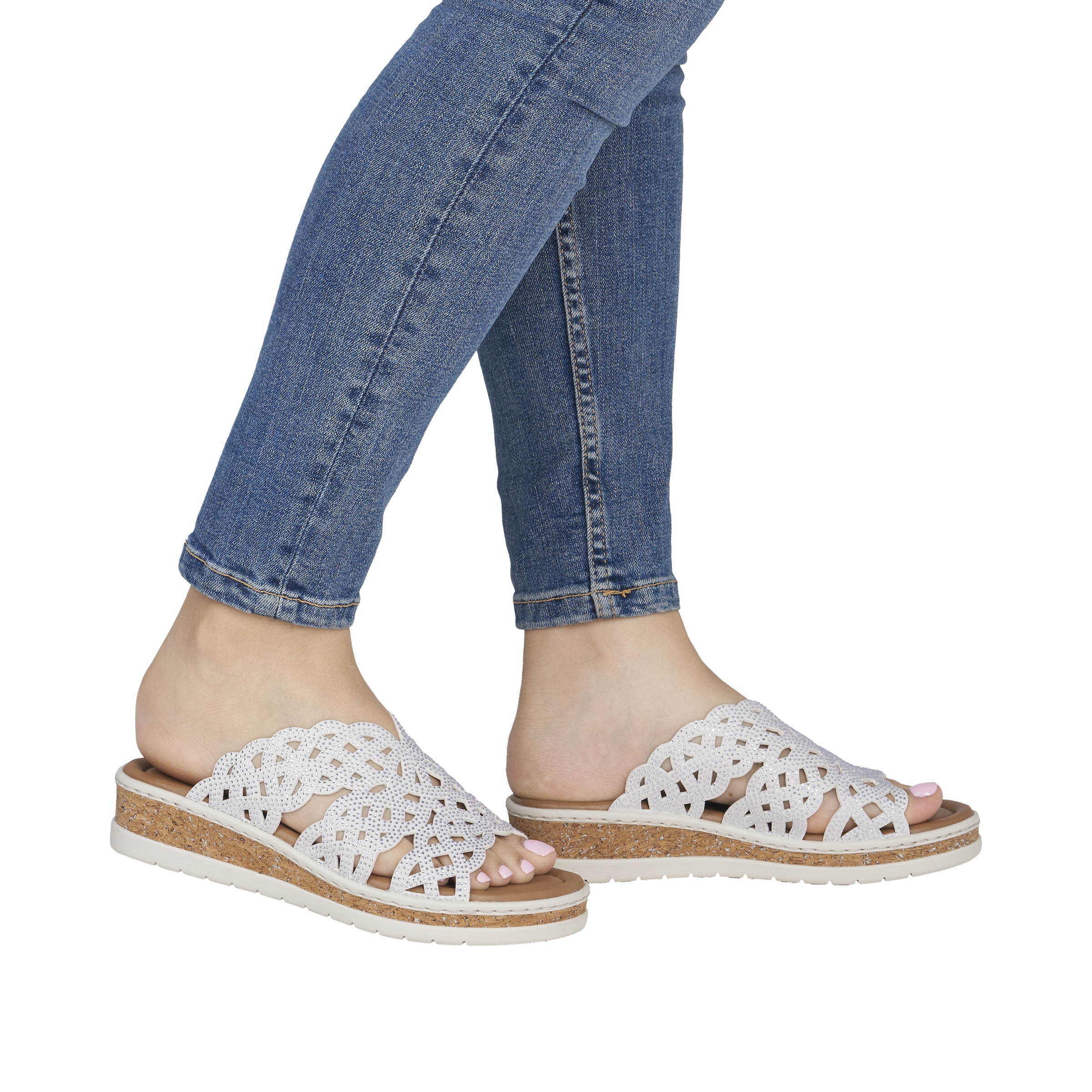 Rieker Pantolette  chaussure d'été, chausson, talon compensé, avec pierres scintillantes