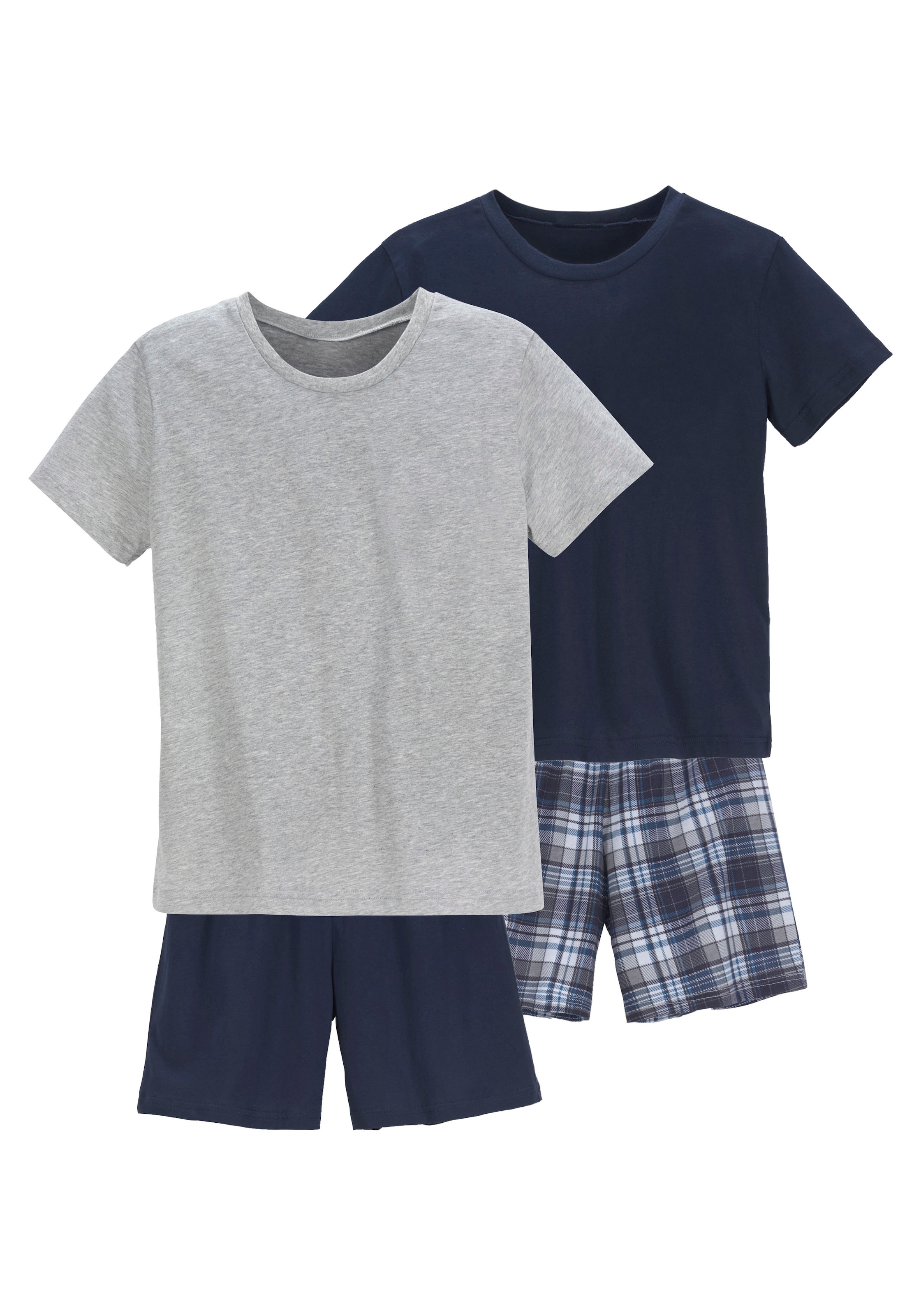 le jogger® Pyjama 2 Stück, 4 pièces Hose 1x uni und 1x kariert