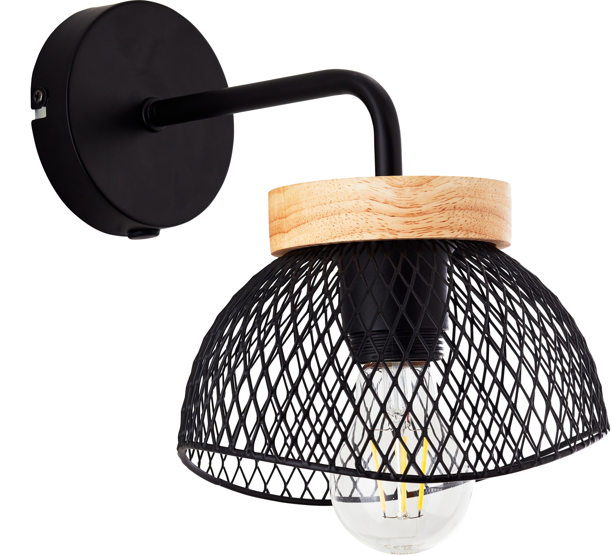 Image of Places of Style Wandleuchte »Elmwood«, E27, schwarzer Drahtgitter Schirm, Wandlampe im Materialmix Metall/Holz,E27 max. 40W bei Ackermann Versand Schweiz
