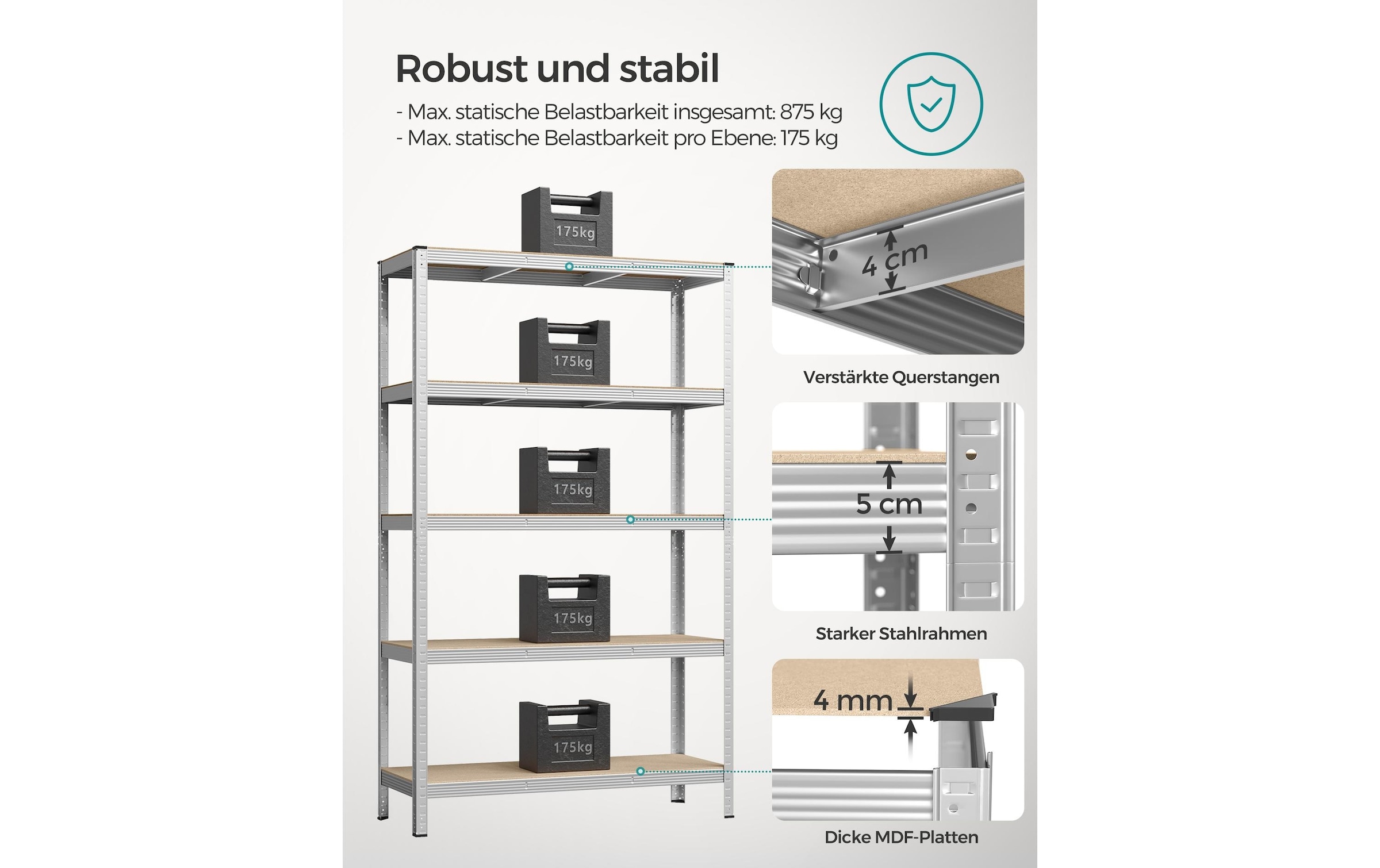 SONGMICS Regal »Songmics Regal 5 Ablagen Silberfarben«