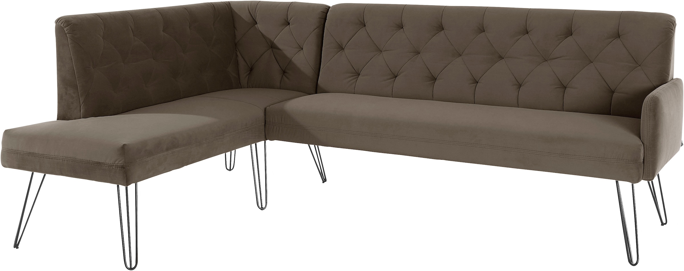 exxpo - sofa fashion Eckbank »Doppio, Chesterfield Optik, komfortabel und bequem, hohe Designfüsse«, Frei im Raum stellbar