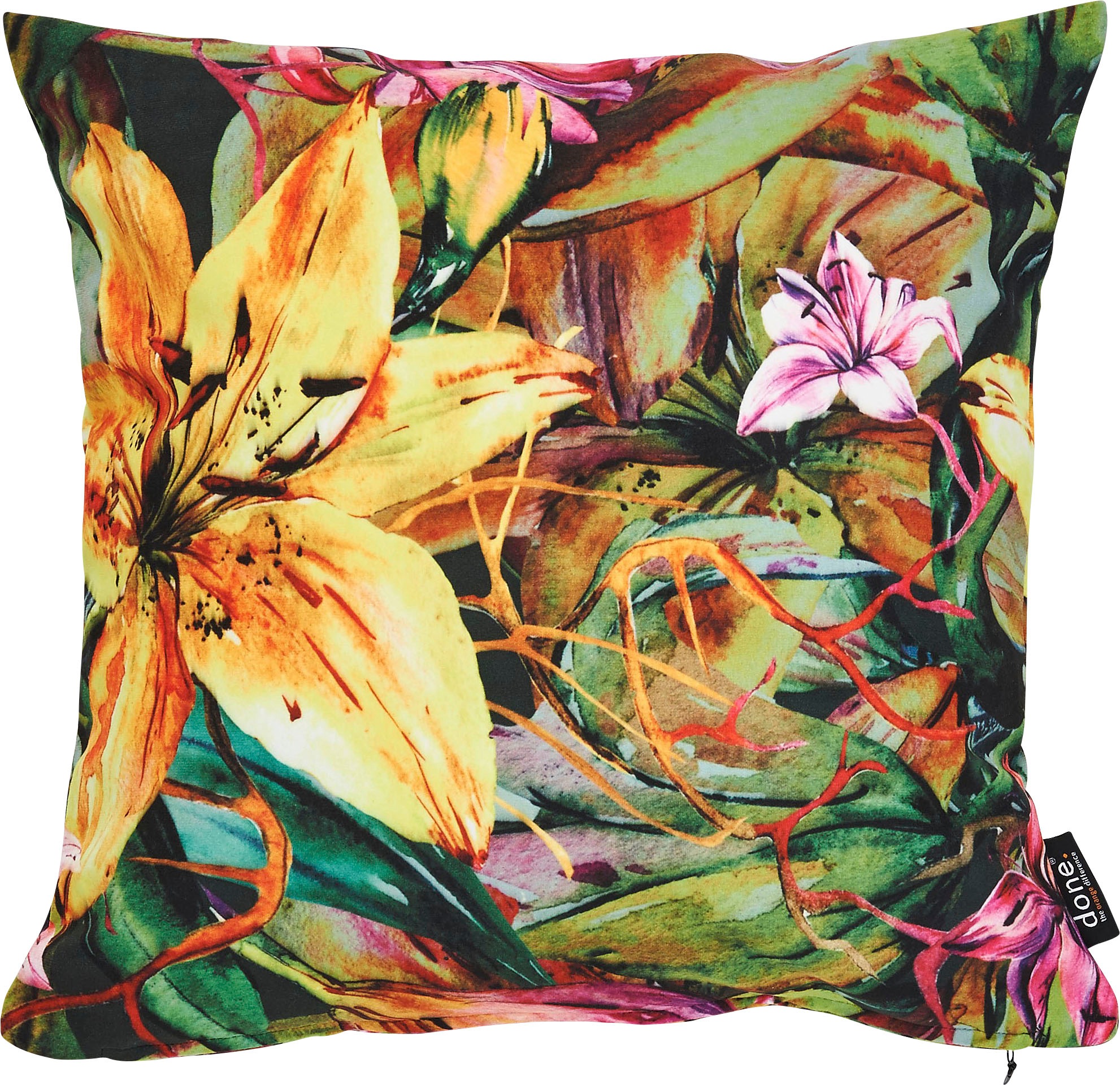 Image of done. Dekokissen "Velour Print Yellow Lily" Beidseitig bedruckte Kissenhüle ohne Füllung, 1 Stück