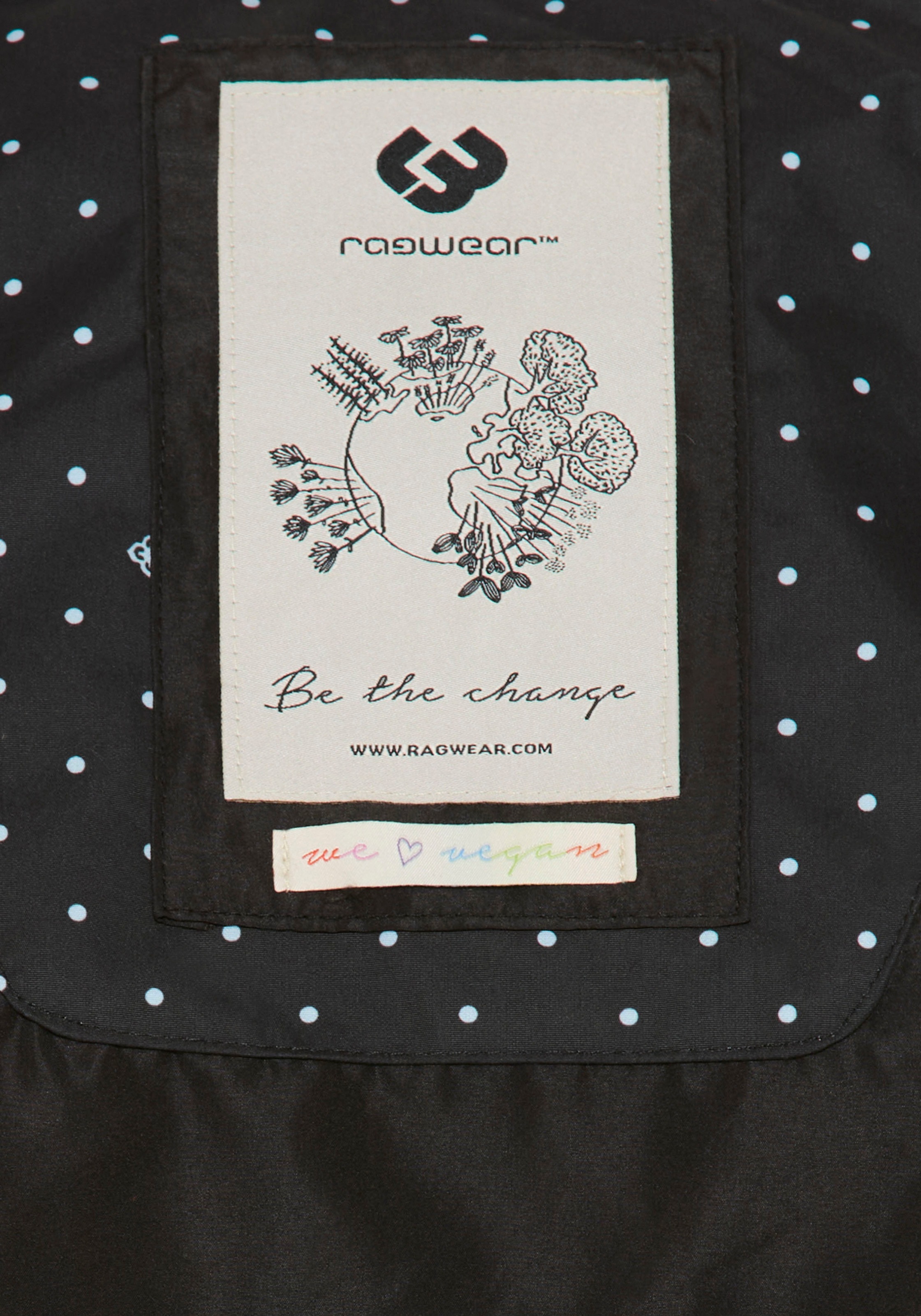 Ragwear Outdoorjacke »NUGGIE DOTS O« mit Kapuze aus Polyester, hüftlange Passform, hochschliessender Kragen