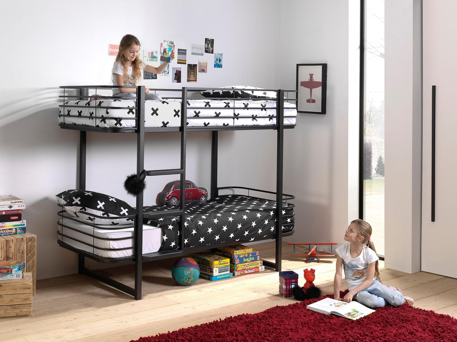 Vipack Lit superposé »Oscar, Metallbett mit 2 Liegeflächen 90/200, stabil und standfest« L/H/P env. 205x166x99 cm, laqué poudre, disponible en 2 couleurs,  avec sommier métallique, protection anti-chute, échelle, têtes et pieds arrondis