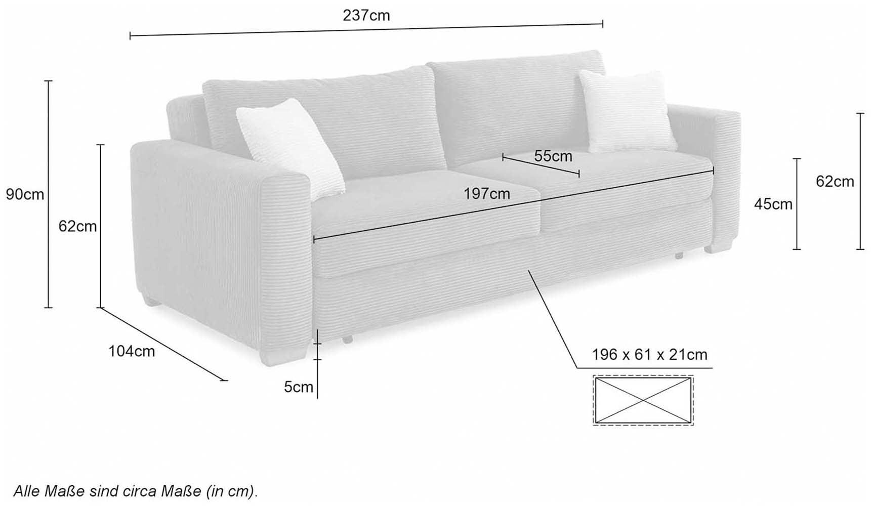 Jockenhöfer Gruppe Schlafsofa »Micha, B: 237 cm, Liegefl. 155x197 cm« mit Schlaffunktion, Bettkasten & Zierkissen