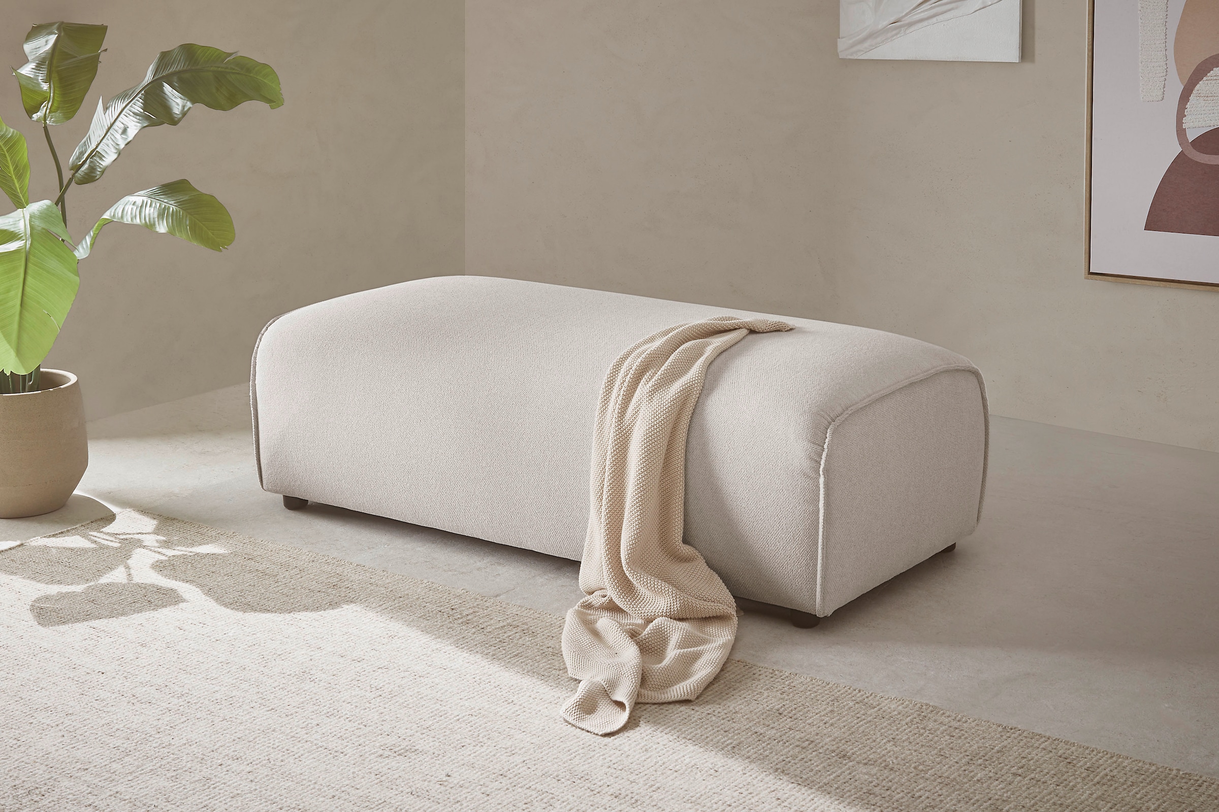 LeGer Home by Lena Gercke Hocker »PIARA, Polsterhocker mit Kedernaht, Cord, Leinenoptik o. Strukturstoff« zur Serie PIARA, rechteckig, schwarze Füsse, bequemer Sitzkomfort