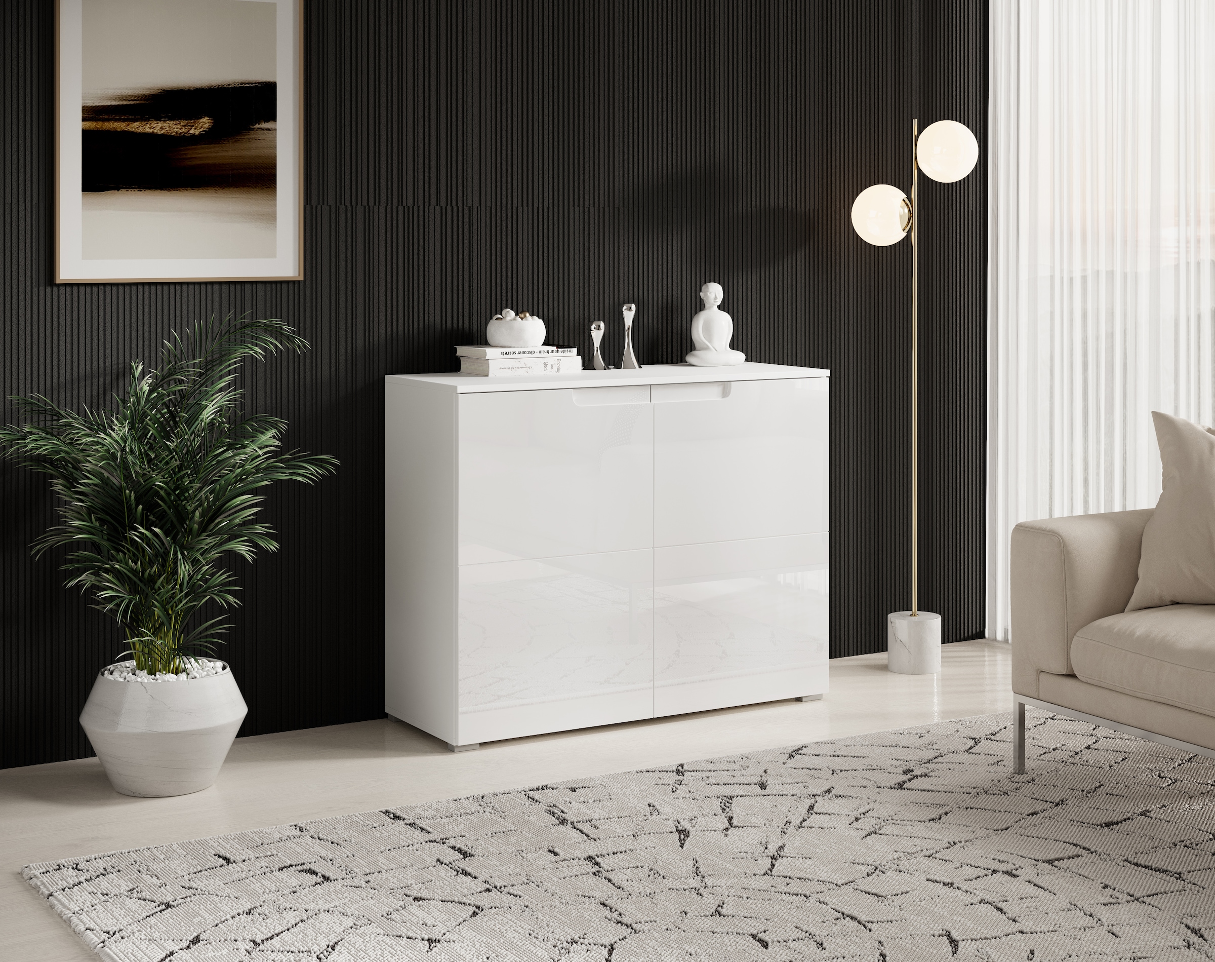 Image of HBZ Kommode "Spice weiss hochglanz, BxHxT 100x80x40 cm" Kommode mit 2 Türen und 2 Einlegeböden