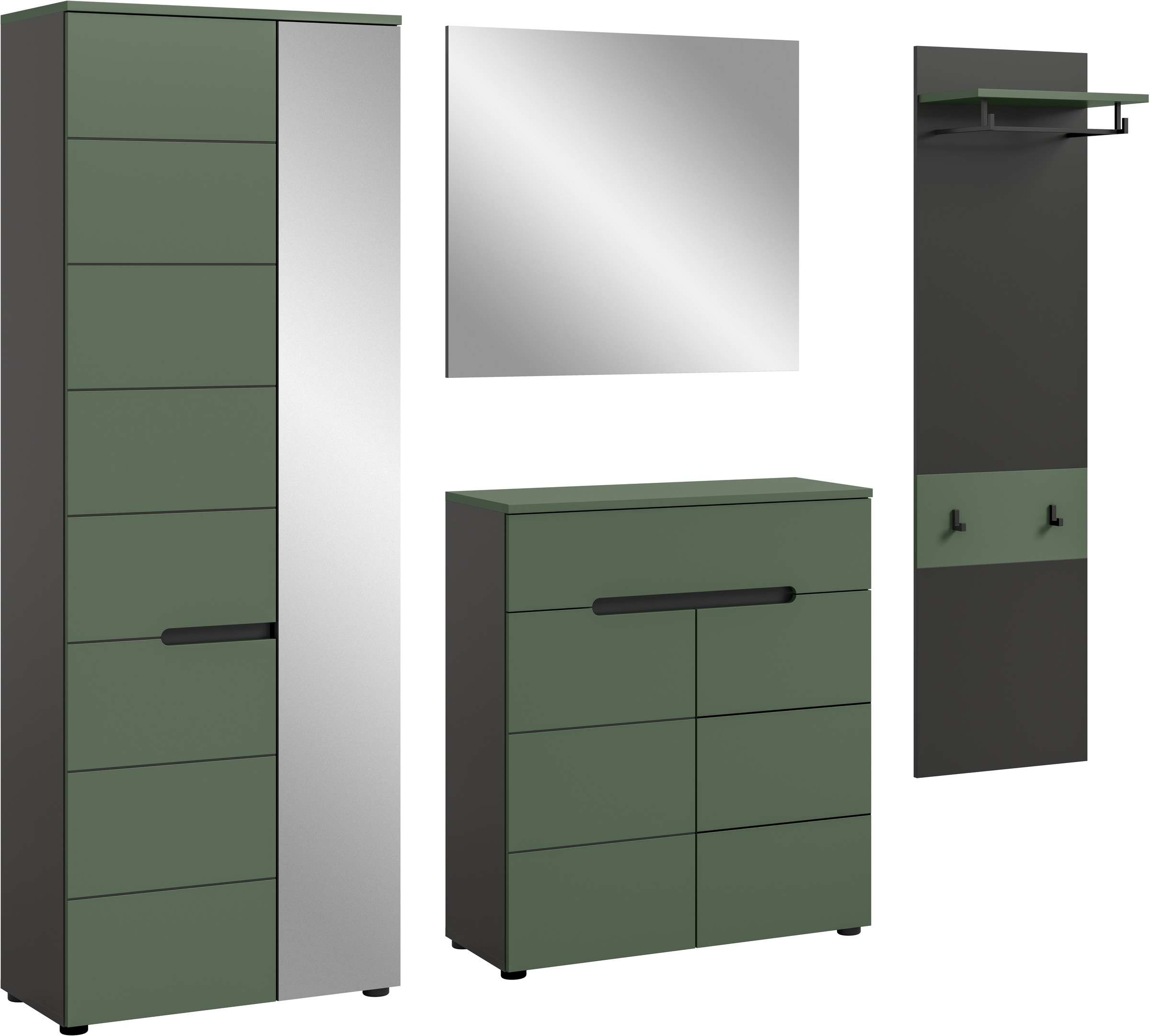 Image of Home affaire Garderoben-Set "REHAT, TOPSELLER, 4-teilig, Breite 220 cm, individuell erweiterbar" Set, bestehend aus: Garderobenschrank, Kommode, Spiegel & Garderobenpaneel, 4 Stk. tlg.