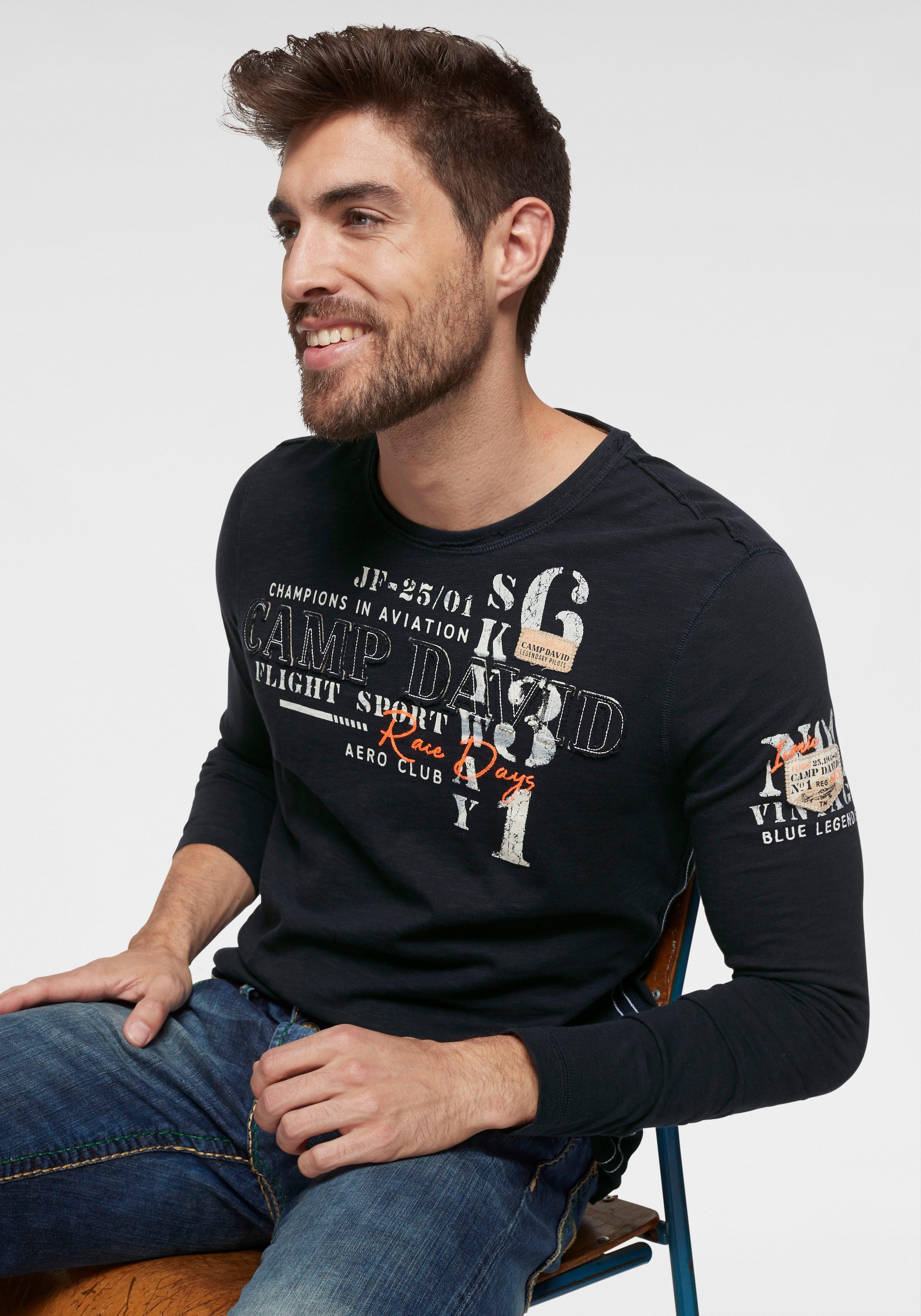 Image of CAMP DAVID Langarmshirt, mit aufwendigen Details bei Ackermann Versand Schweiz