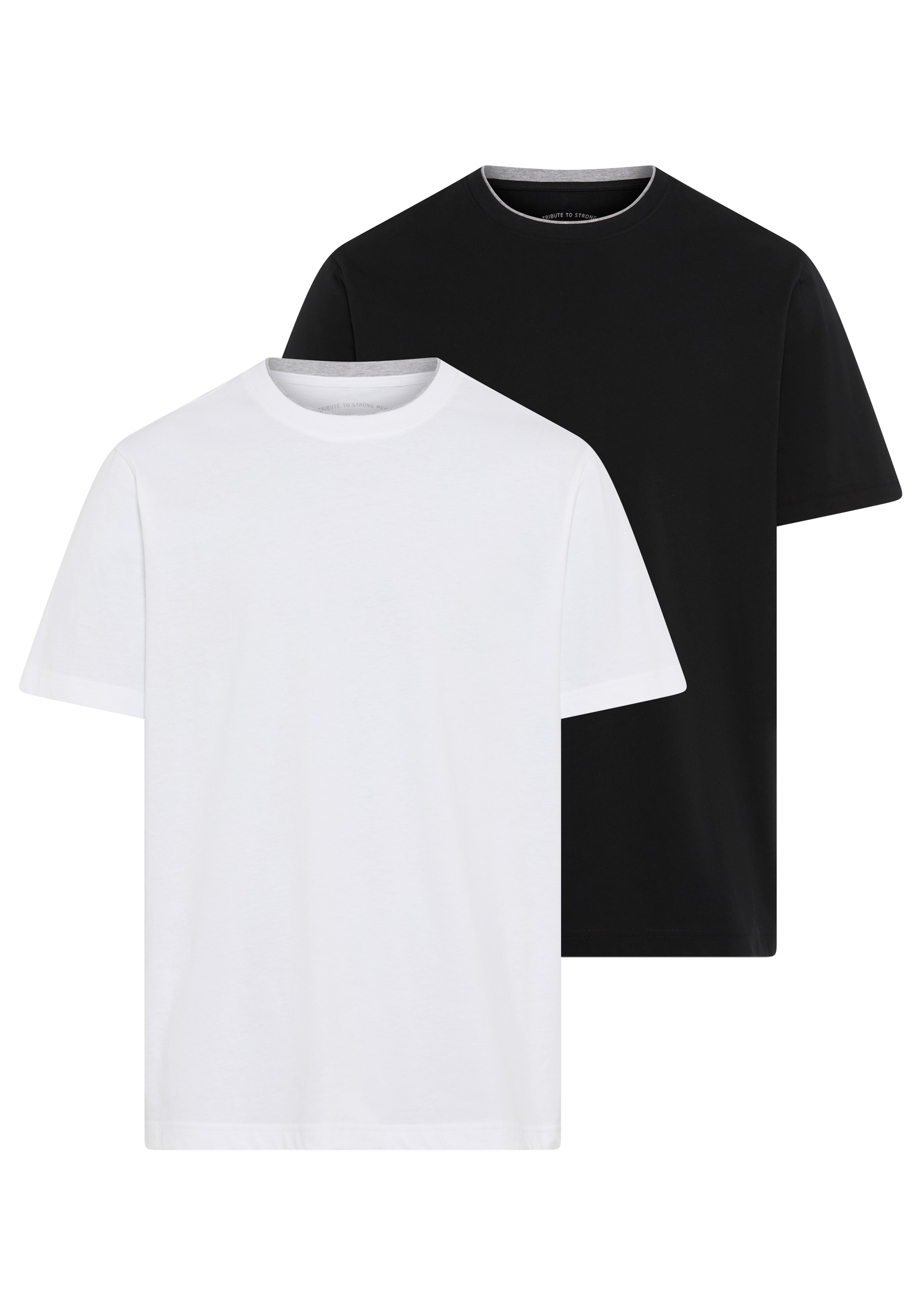 Image of Mans World Rundhalsshirt "Neue Kollektion" 2-er Pack, mit kontrastfarbigen Einsatz am Halsausschnitt