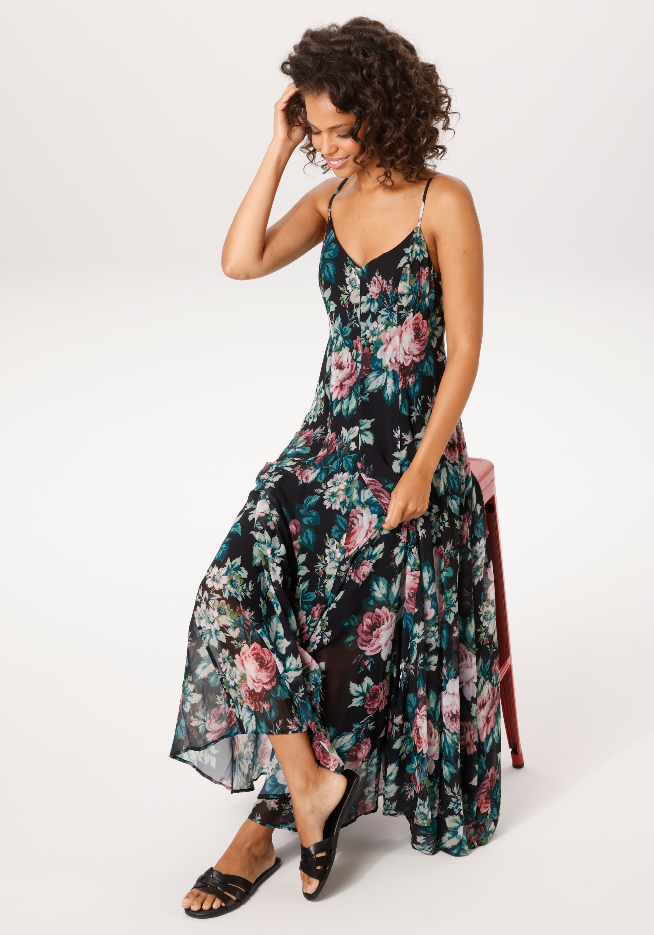 Aniston CASUAL Robe d'été im farbenfrohen Blumendruck - jedes Teil ein Unikat - NEUE KOLLEKTION