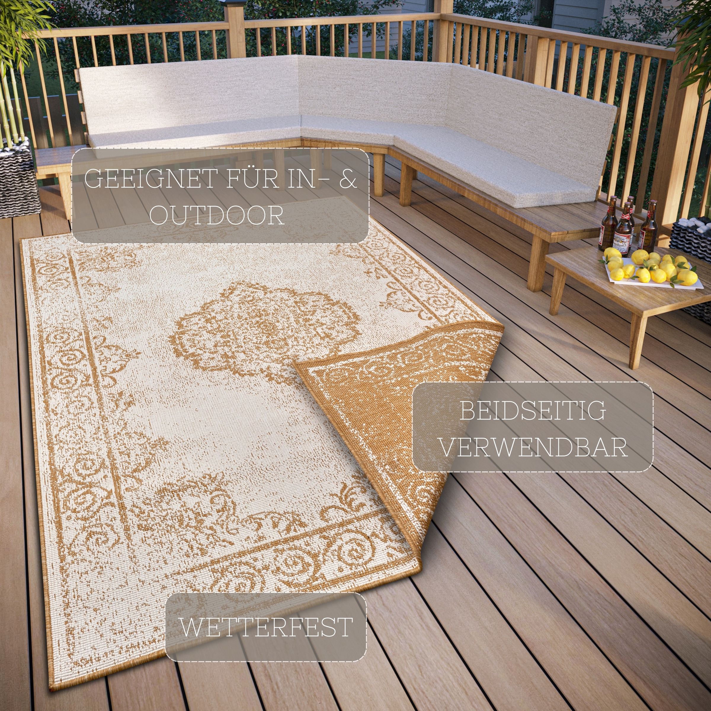 NORTHRUGS Teppich »CEBU Wendeteppich«, rechteckig, 5 mm Höhe, In-& Outdoor, Wetterfest, Balkon, Wohnzimmer, Wasserfest, Orientalisch