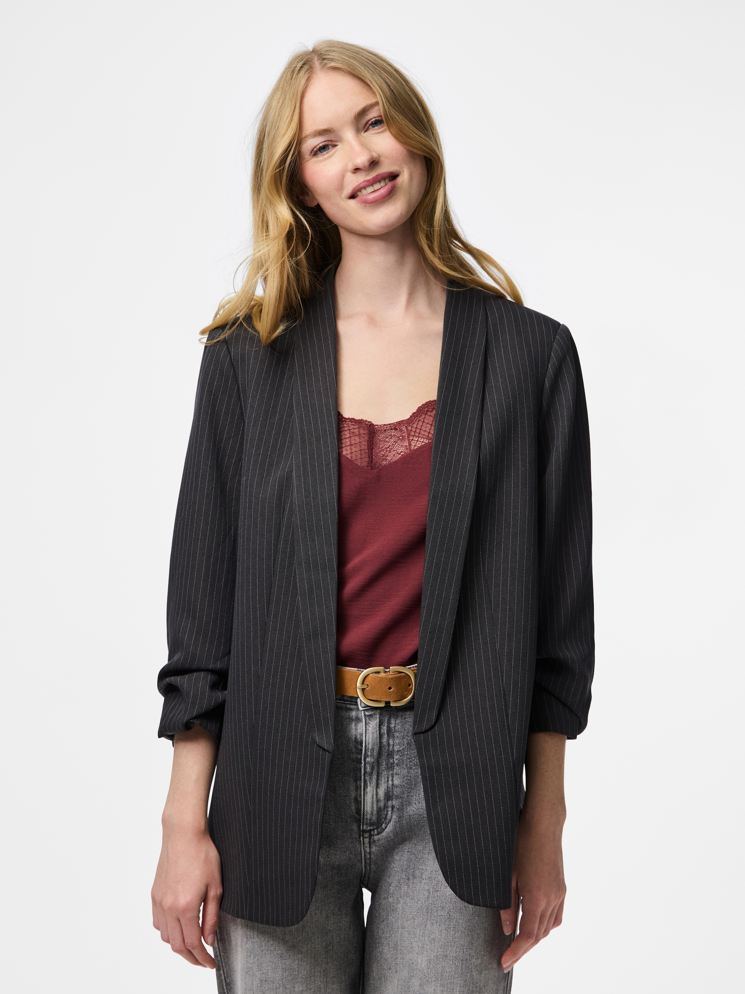 Image of pieces Blusenblazer "PCBOSELLA 3/4 PINSTRIPE BLAZER NOOS BC" Materialmix, regular fit