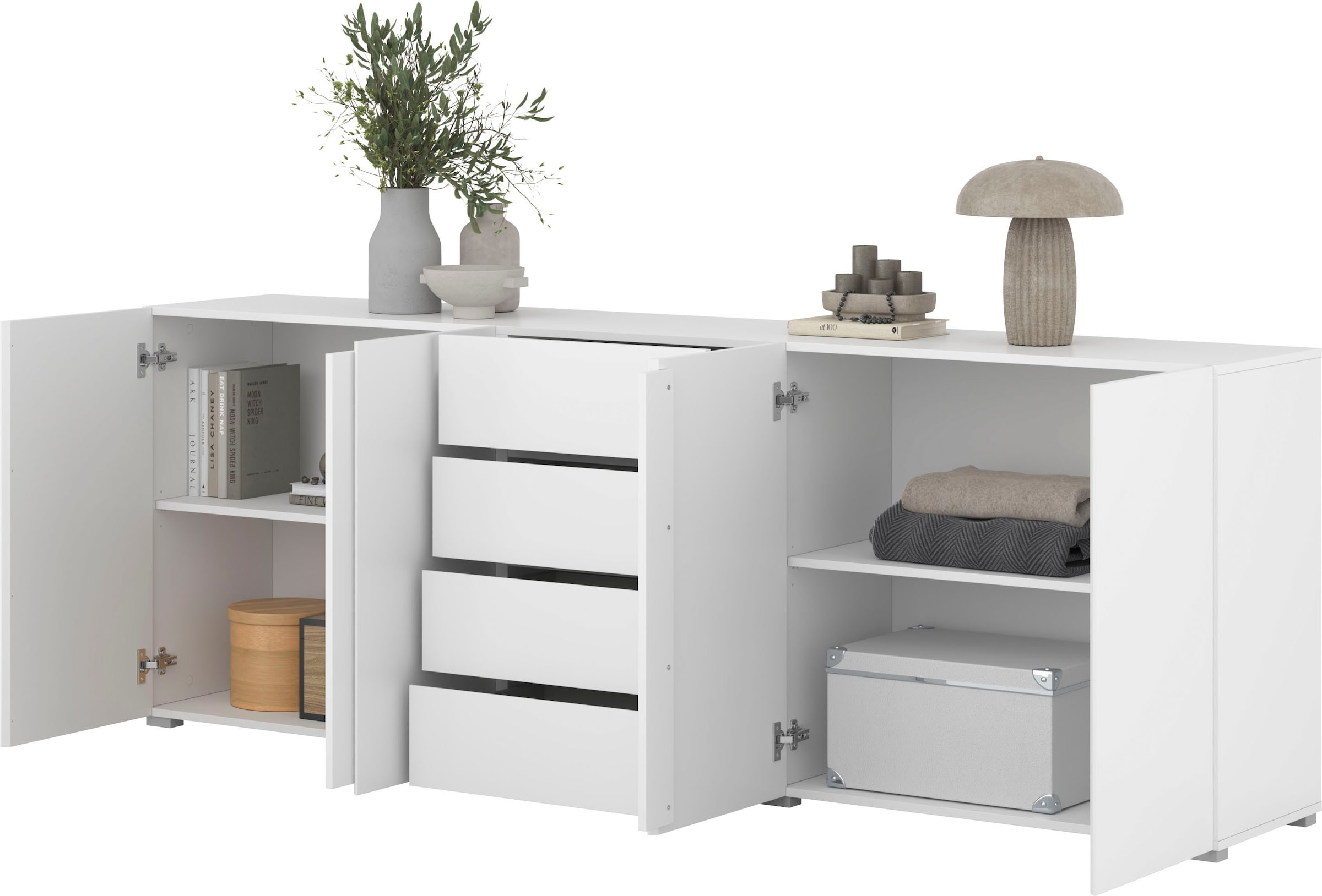 GOODproduct Sideboard »Metric,Breite 222 cm, grifflose Kommode 4 Türen/4 Schubkästen« Schubladenschrank mit viel Stauraum, Einlegeböden verstellbar