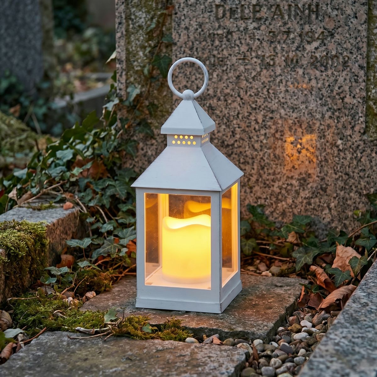 Ambiente Haus Lampe de table extérieure LED »Laterne antikweiss 24cm inkl LED Ke« 1 cuis blanc chaud