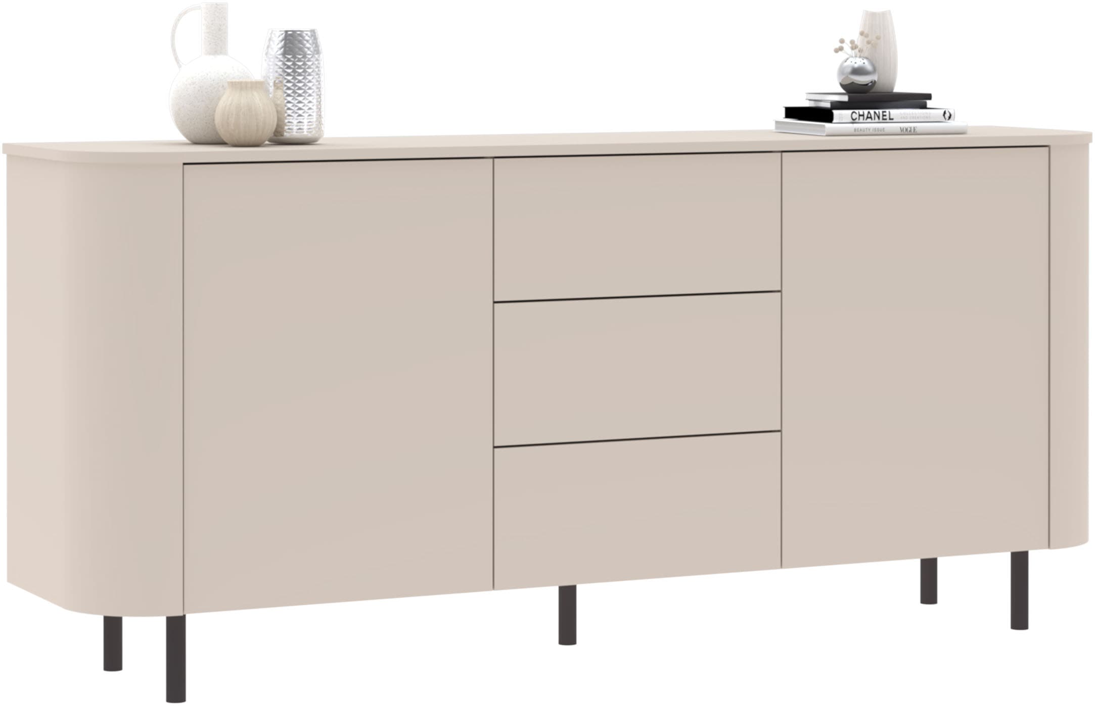 INOSIGN Sideboard »Lido, 181 cm breit, 2 Türen, 3 Schubkästen, Kommode, Stauraumschrank« Formgebogenes MDF, Stirnseiten mit Rundung, Push-to-open, Metallfüsse