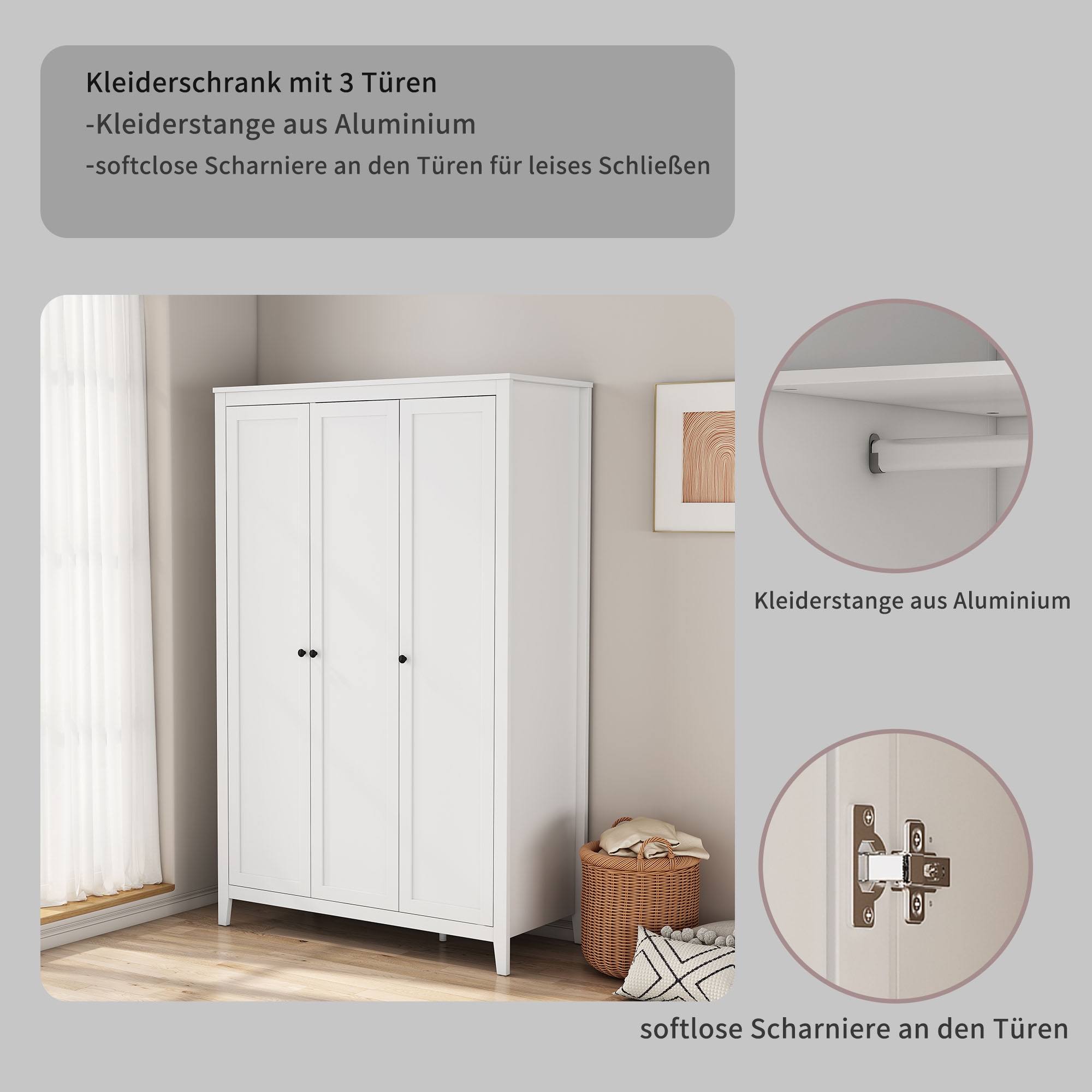 GOODproduct Kleiderschrank »Borkum Schlafzimmerschrank Garderobe Landhaus Bestseller weiss« hochwertige schwarze Griffe aus Metall, 