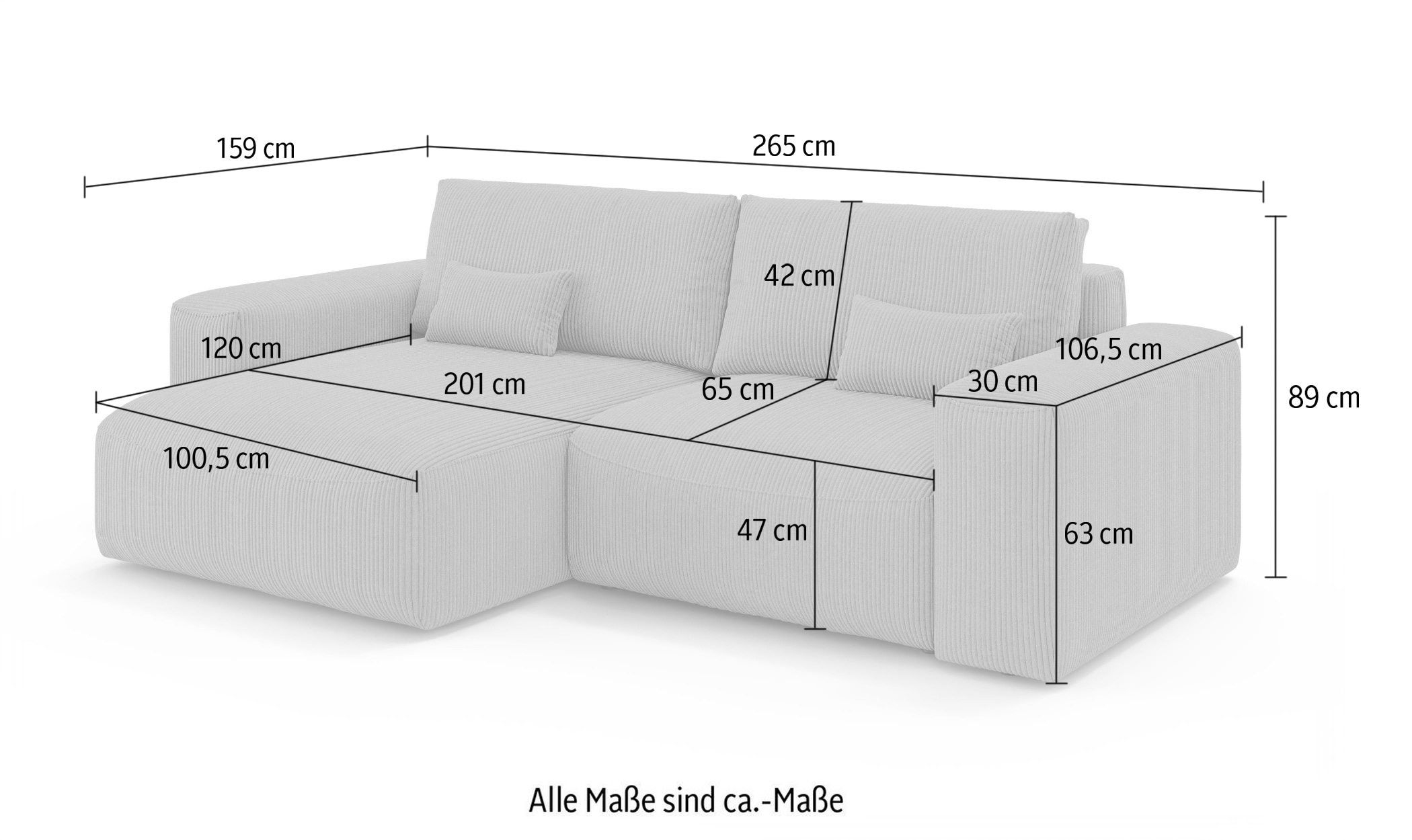 GOODproduct Ecksofa »MATTS Schlafsofa mit Bettkasten, Masse B/T/H: 265/159/89 cm« L-Form mit Recamiere rechts oder links, hoher Sitzkomfort