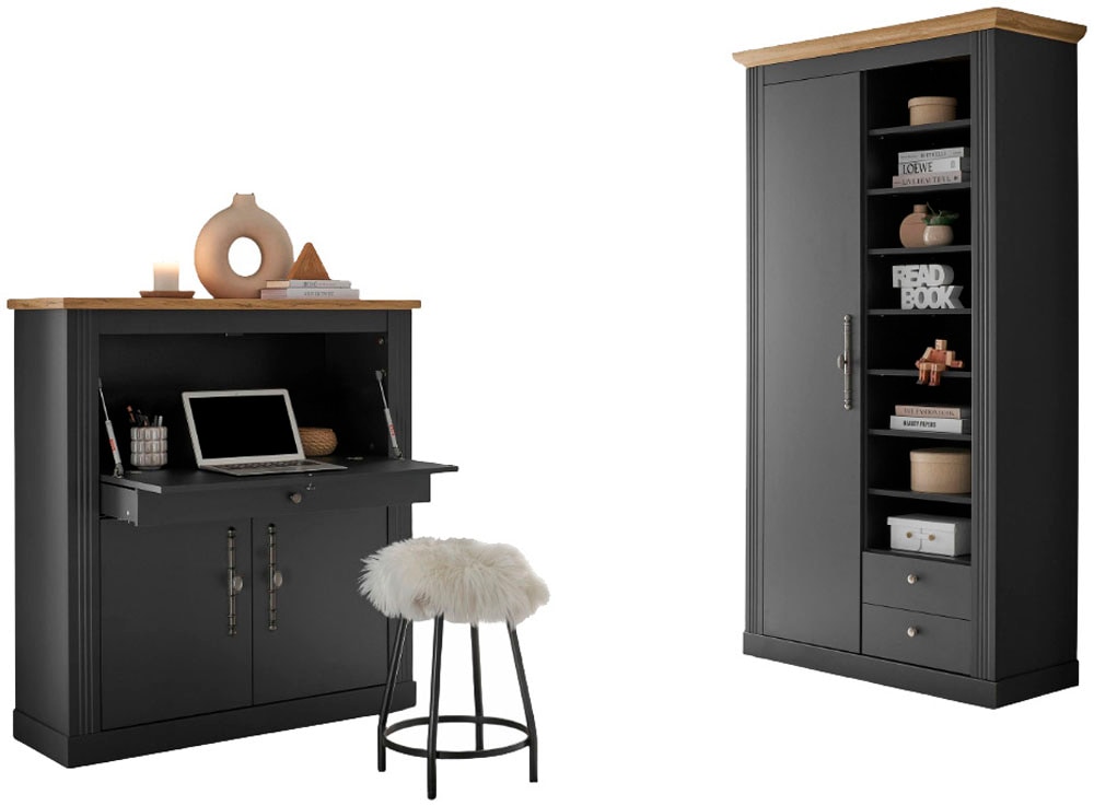 GOODproduct Büromöbel-Set »Westminster, wohnliches Home-Office, Büro in zwei Farben verfügbar« Set, 2 tlg. enthält Sekretär und Stauraumschrank im Landhausstil, mit Kabelkanal
