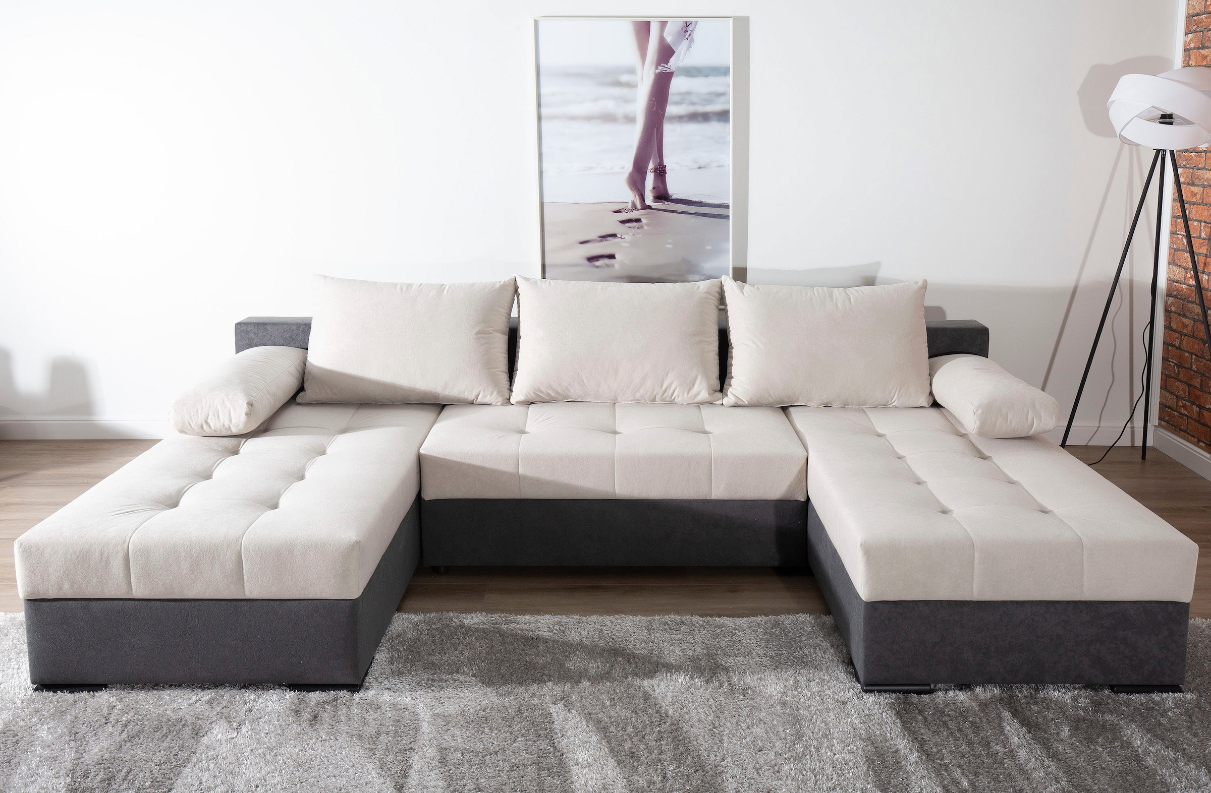COLLECTION AB Wohnlandschaft »Josy, U-Form, Schlafsofa mit Bettkasten«, (Cord-/Mix), flexible Recamiere, Breite: 269cm, inklusive Rückenkissen