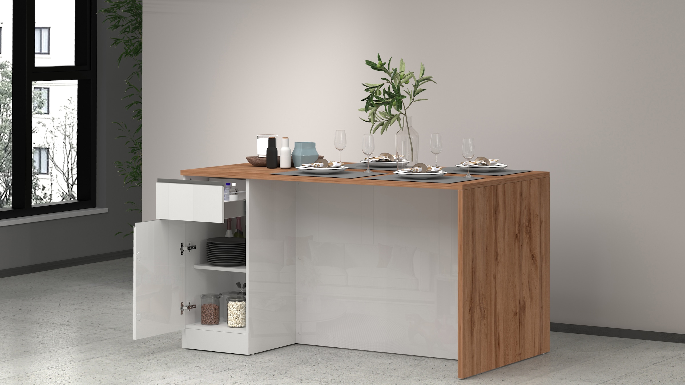 KOCHSTATION Ilot de cuisine »Sole,Kochinsel,Küchenarbeitsblock,Inselküche,Arbeitsinsel« Breite 160 cm mit 2 Türen,2 Schubkästen, Aluminiumgriff