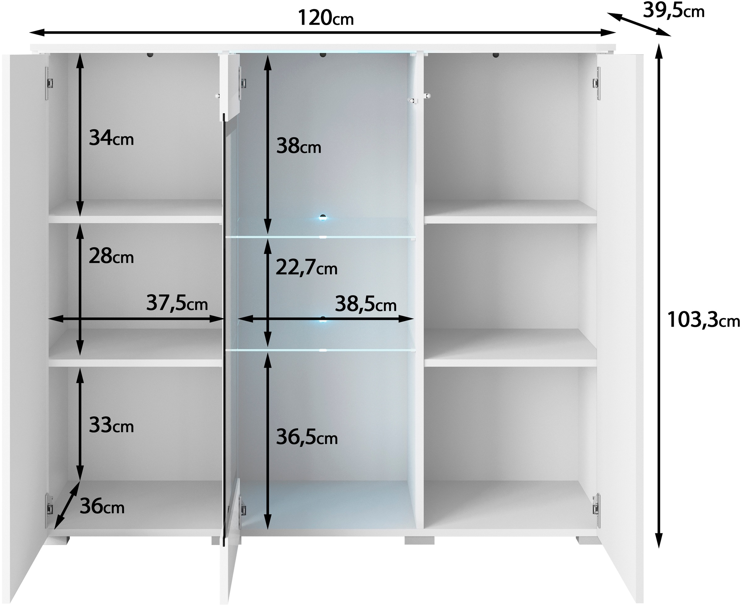 Home affaire Buffet haut »Vera« buffet haut avec 4 portes, 9 compartiments, portes vitrées