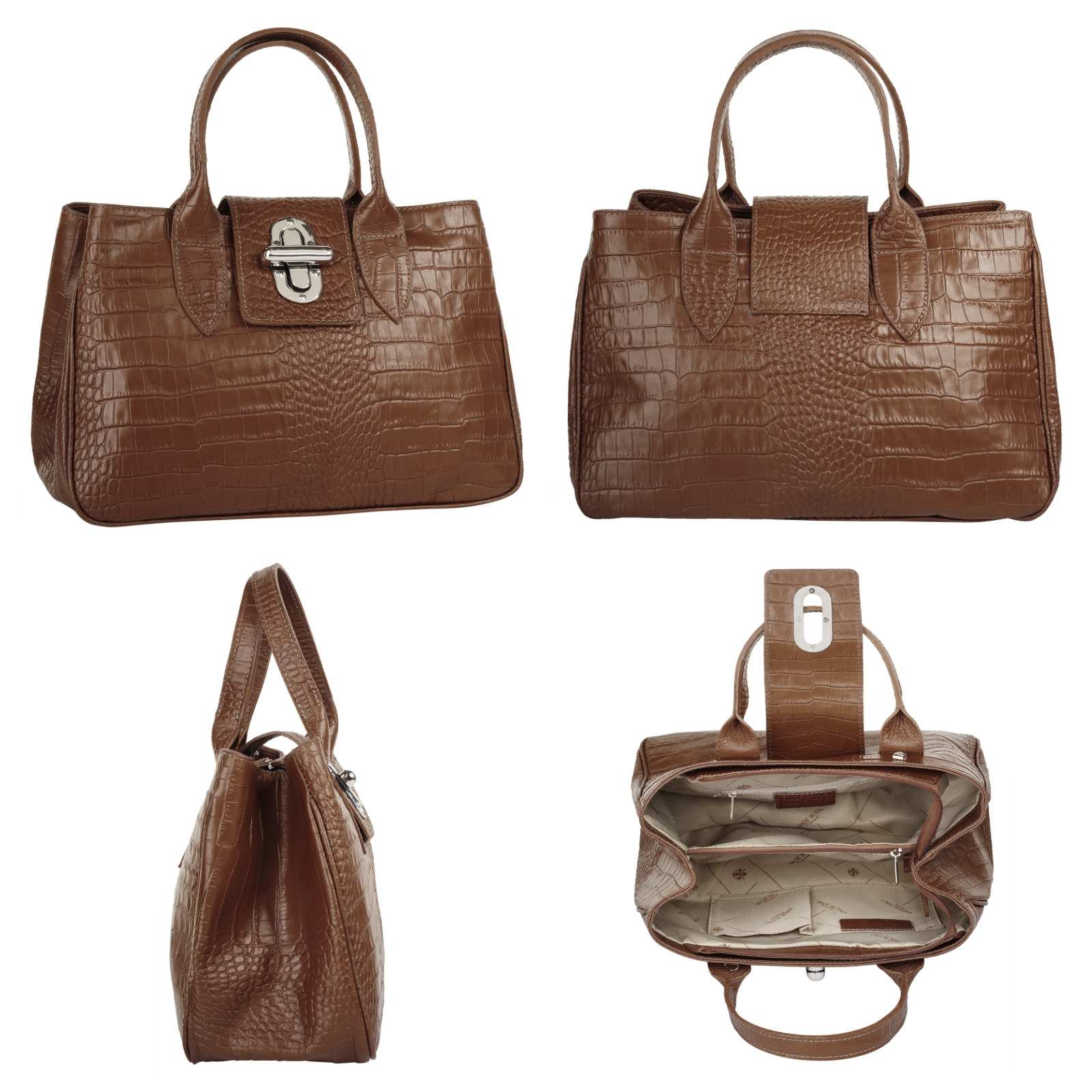 Cluty Henkeltasche, echt Leder, Made in Italy