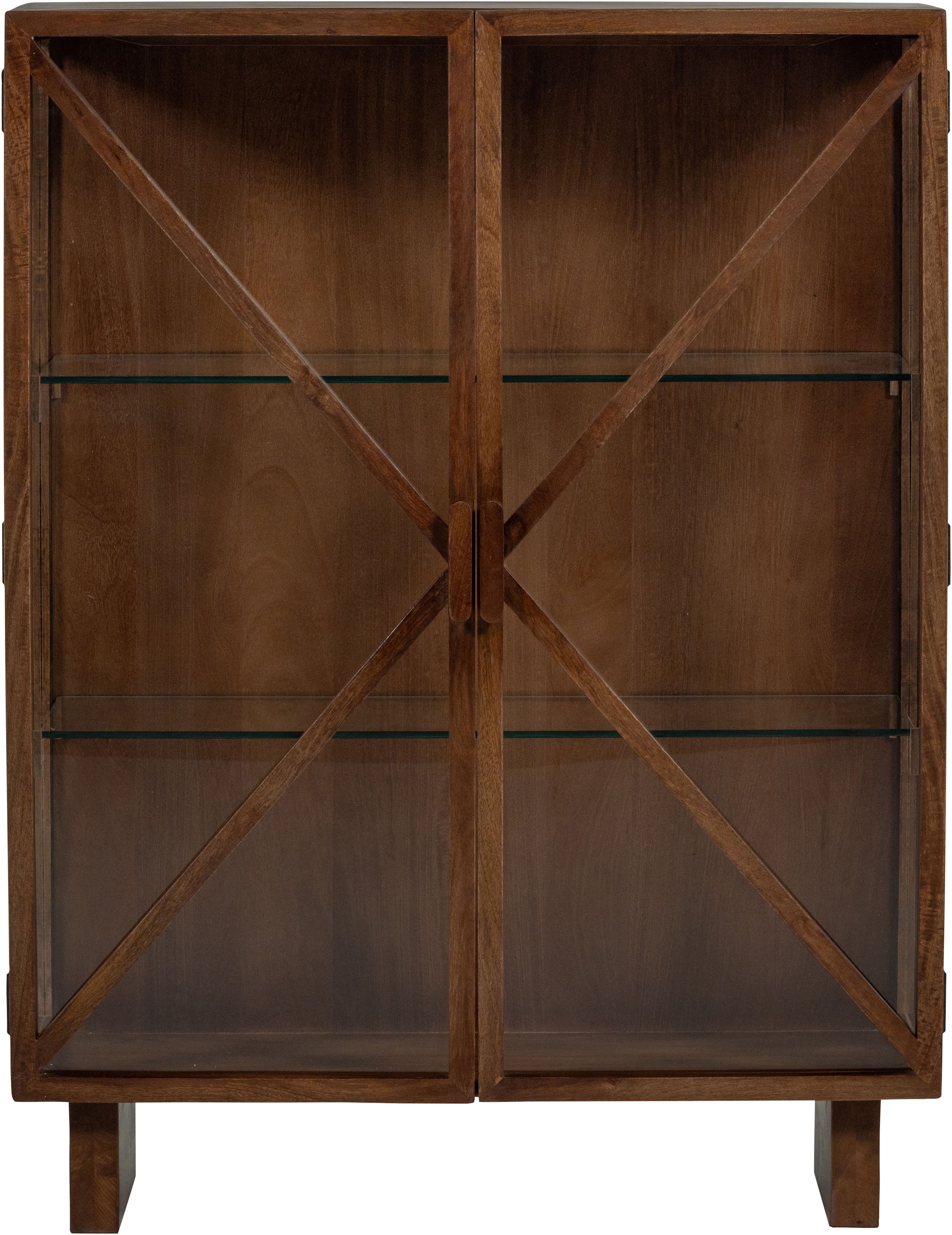 WOOOD Vitrine »Kella Mangoholz mit Glastüren und Glasablagen B 100 x D 44 x H 132 cm« Wandbefestigung empfohlen, Tragkraft 5–7 kg pro Glasboden