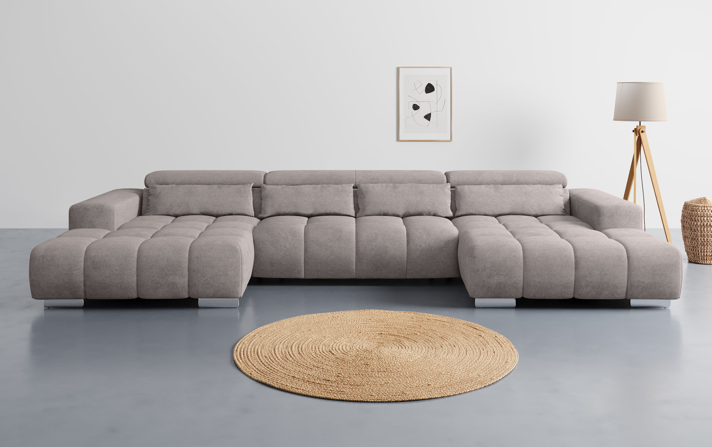 Image of COTTA Wohnlandschaft "Orion U-Form, B: 400 cm" Kopfteilverstellung & 4 Kissen, optional elektr. Sitztiefenverstellung