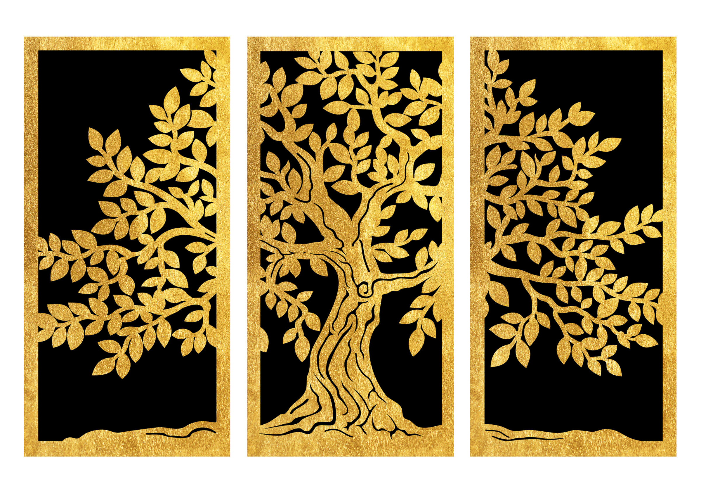 Image of GOODproduct Wandbild "Goldbild Lebensbaum 3er Set, 100x70cm inkl. rückseitiger Aufhängung" Baum Baumbilder Wald 1 Stk. tlg. Lebensbaum-Wandbilder mit handveredelten Blattgold-Applikationen