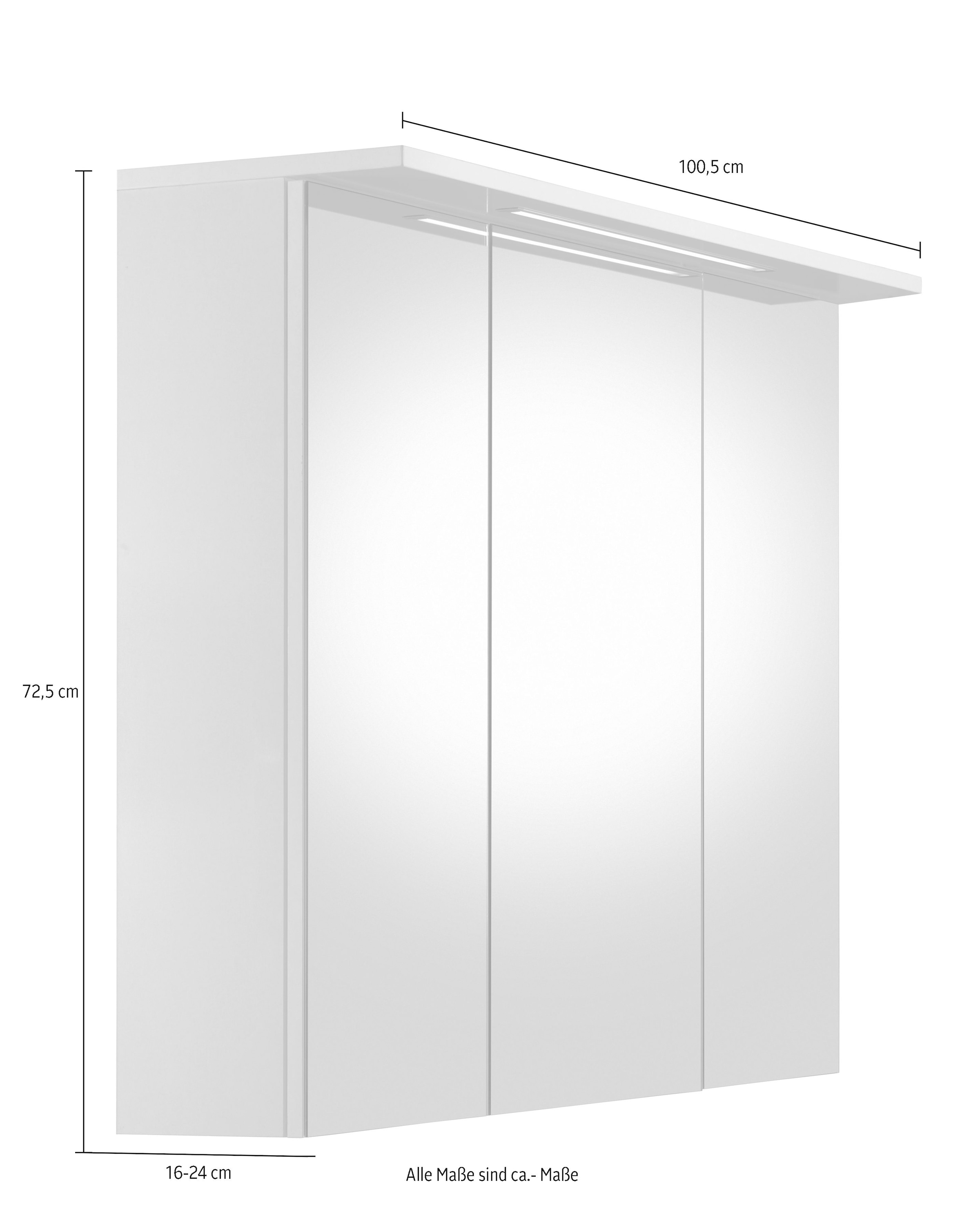 Schildmeyer Spiegelschrank »Profil 16«, LED-Beleuchtung, 100 cm, versandkostenfrei 3-türig, auf Breite Schalter-/Steckdosenbox