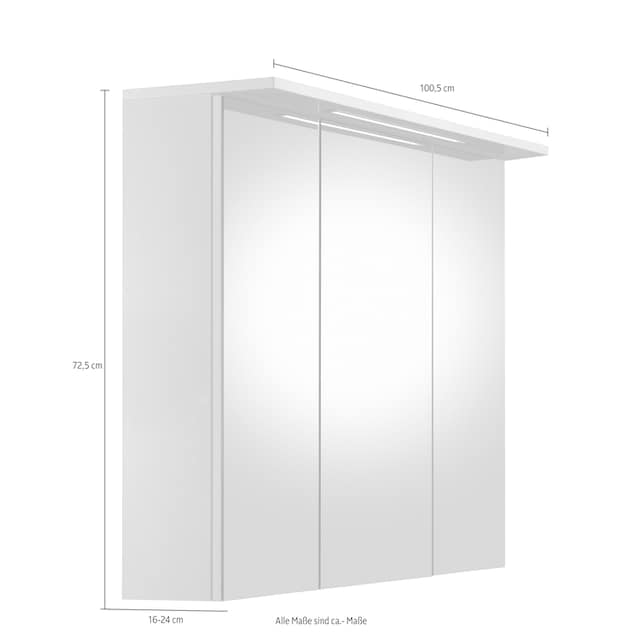 Schildmeyer Spiegelschrank »Profil 16«, Breite 100 cm, 3-türig,  LED-Beleuchtung, Schalter-/Steckdosenbox versandkostenfrei auf