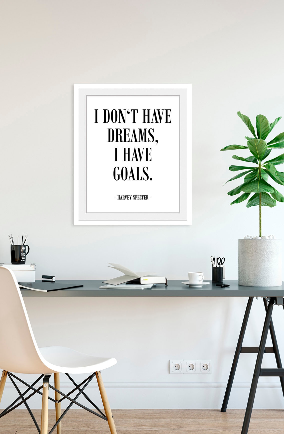 Image of queence Bild "GOALS" Filmszene Humor Schriftzug Schwarz-Weiss Sprüche & Texte 1 Stk. tlg. HD Premium Poster-Druck inkl. Holzrahmen
