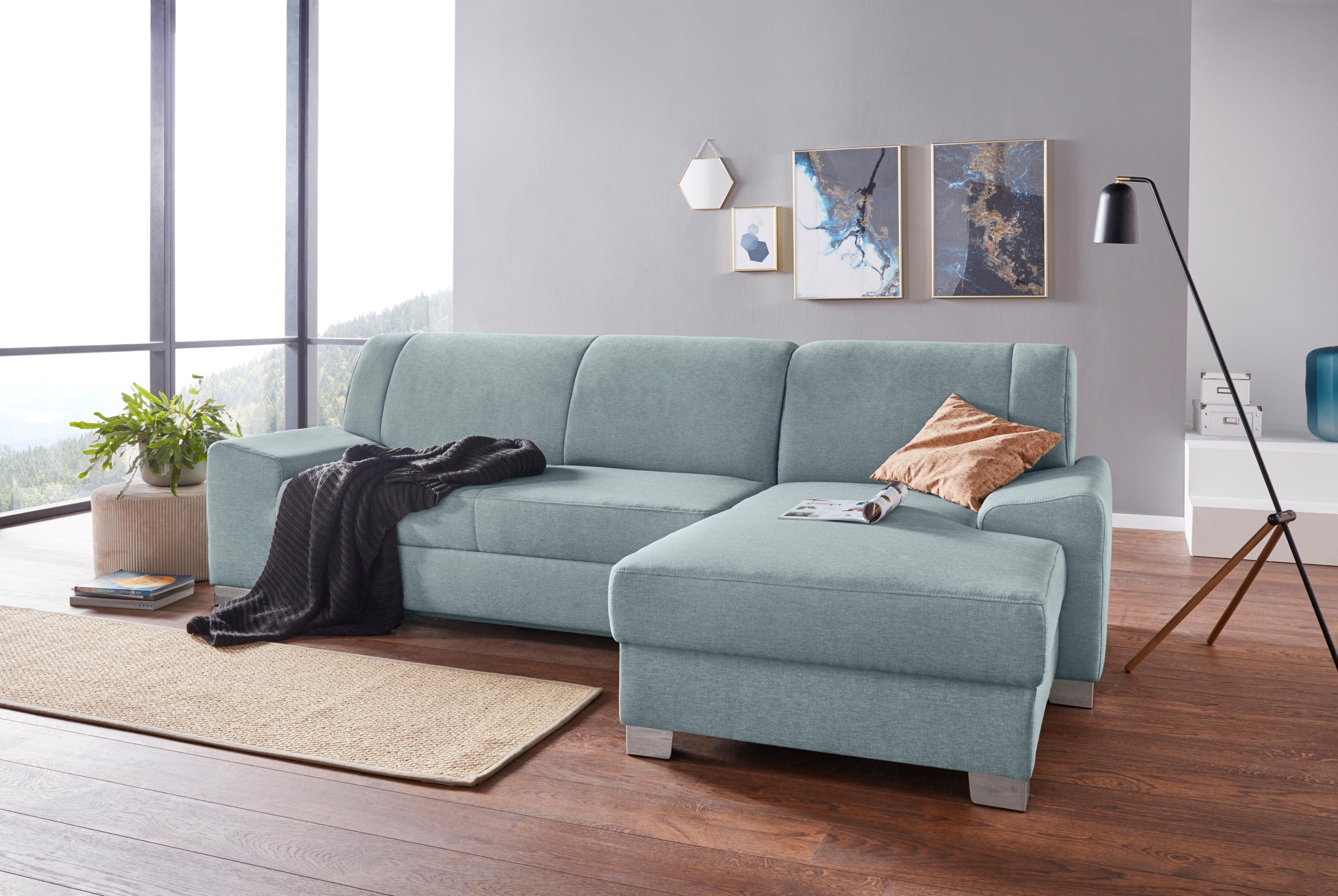 Image of DOMO collection Ecksofa "Anzio L-Form, whlw. Bettfunktion, Federkern, hochwertig, Breite 271 cm" Mit Bettfunktion, Recamiere rechts, Struktur fein, mint