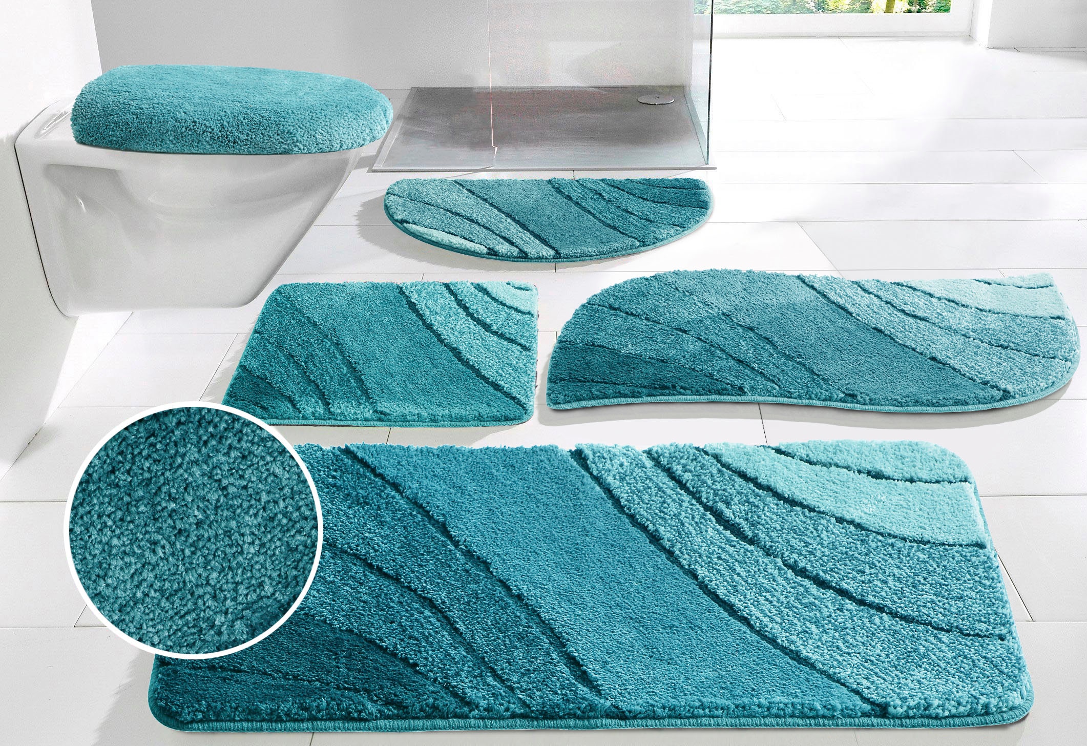 my home Badematte »Josie, Badvorleger, Badezimmer Teppich«, rutschhemmend beschichtet, fussbodenheizungsgeeignet-schnell trocknend-strapazierfähig, Badteppich, Badematten, rechteckig, rund & als 3-tlg. Set erhältlich