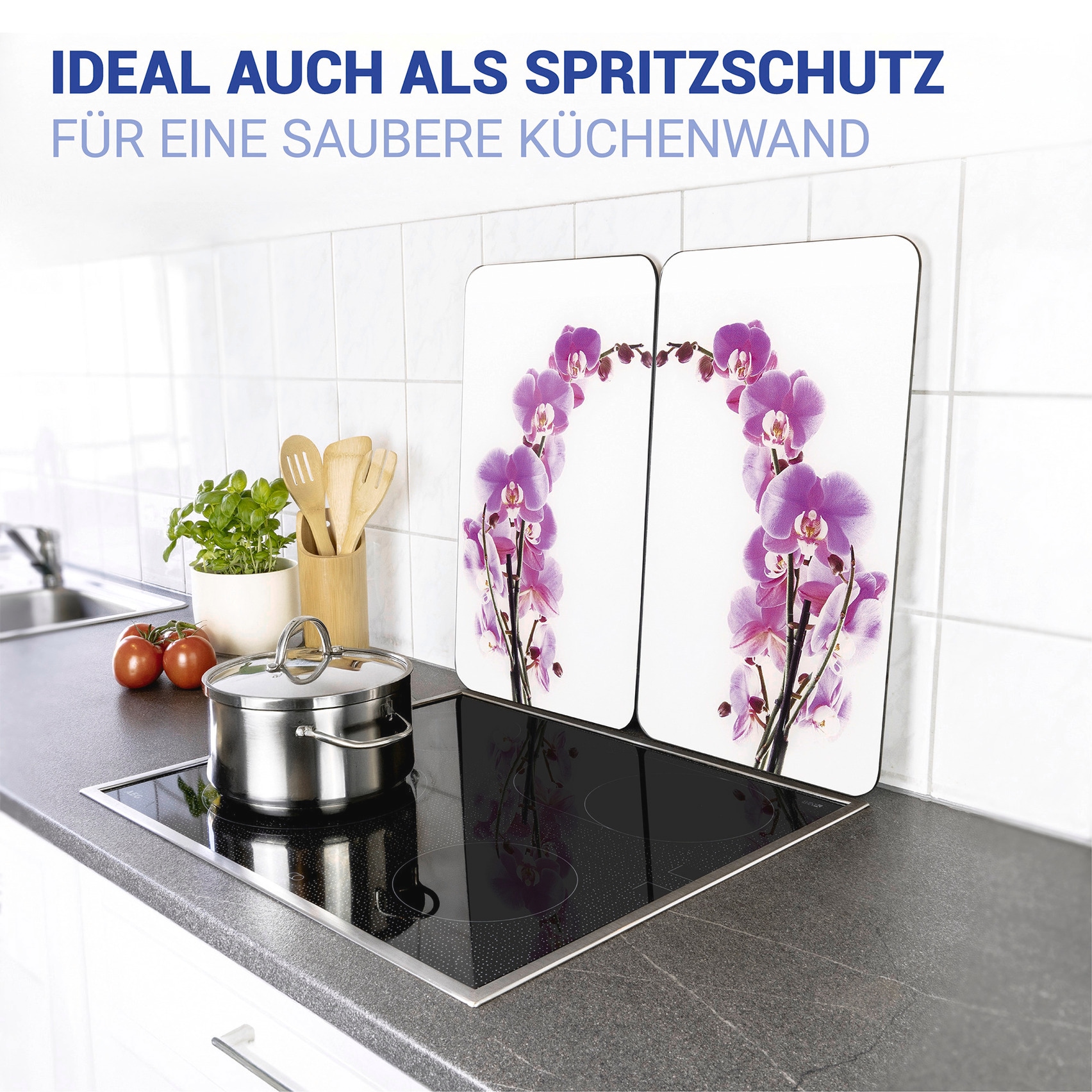 WENKO Herd-Abdeckplatte »Universal Modell Orchideenblüte«, (Set, 2 tlg.), Herdabdeckung für alle Herdarten, kratzfest, mit rutschfesten Füssen