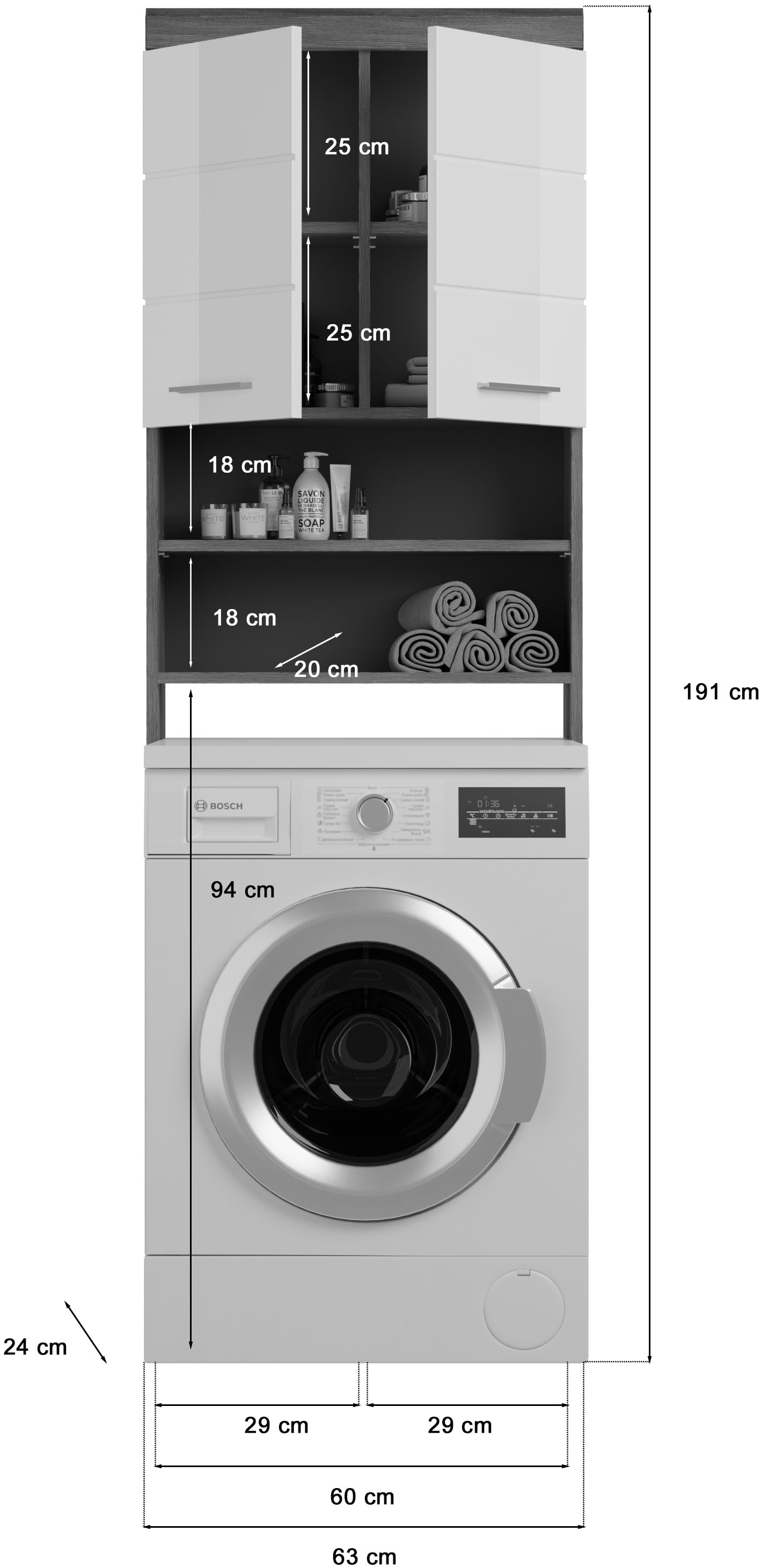 INOSIGN Waschmaschinenumbauschrank »SIENA, Breite 63cm, für Waschmaschine & Trockner, 2 Türen, MDF-Front« TOPSELLER!,  in verschiedenen Farben, Überbauschrank, Umbauschrank, Badschrank