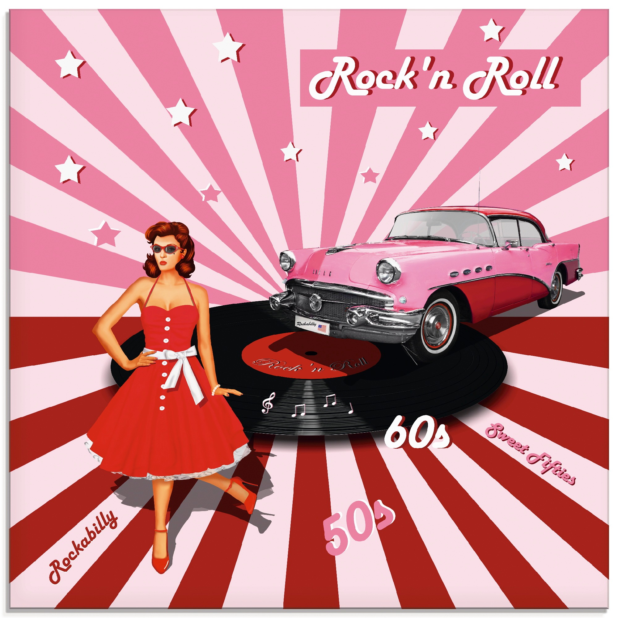 Image of Artland Glasbild »Rock'n Roll die 50er Jahre«, Auto, (1 St.) bei Ackermann Versand Schweiz