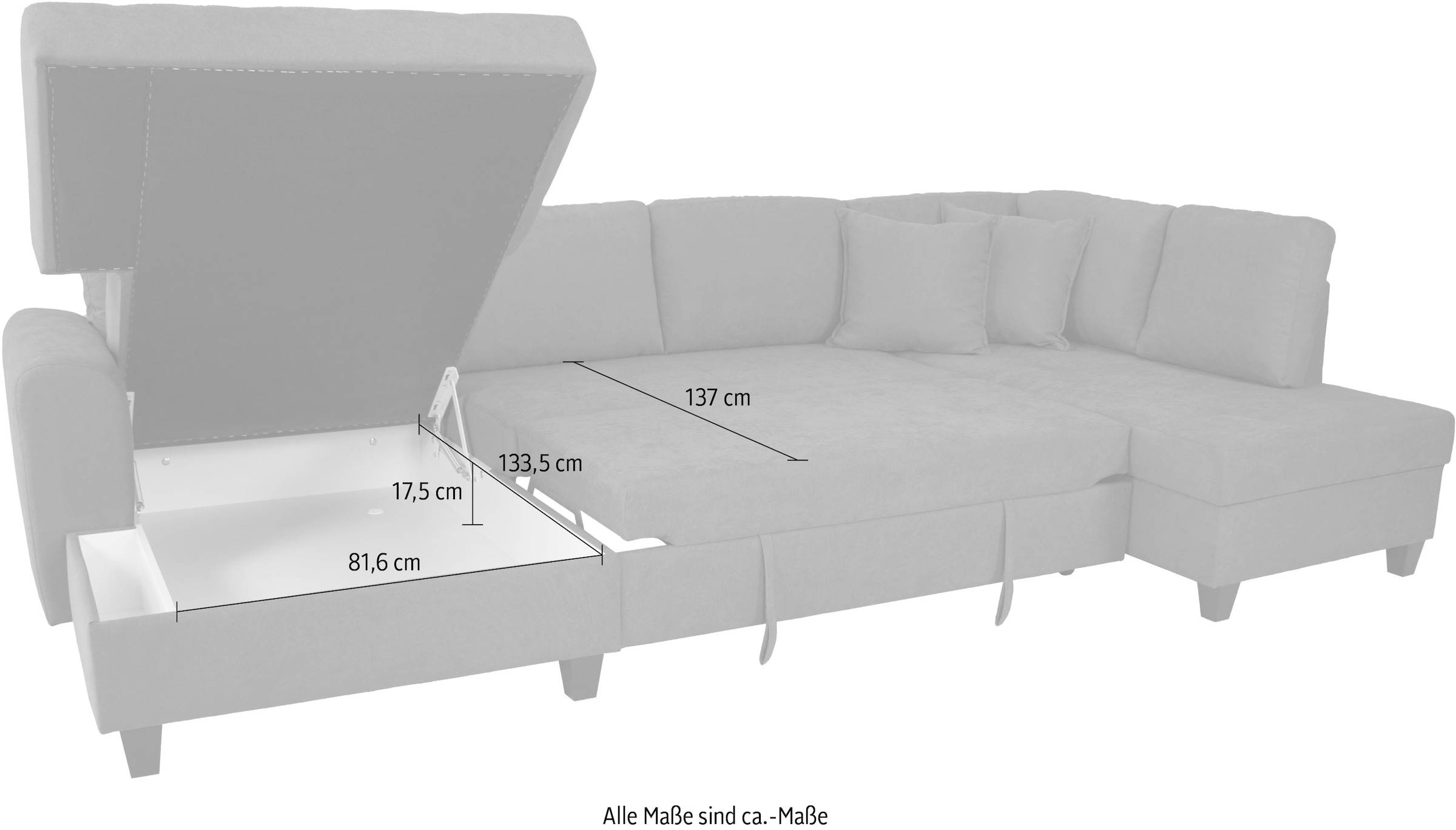 Trends by HG Paysage de salon »Moritz, U-Form« inkl. Bettfunktion und Bettkasten, inkl. 2 Zierkissen