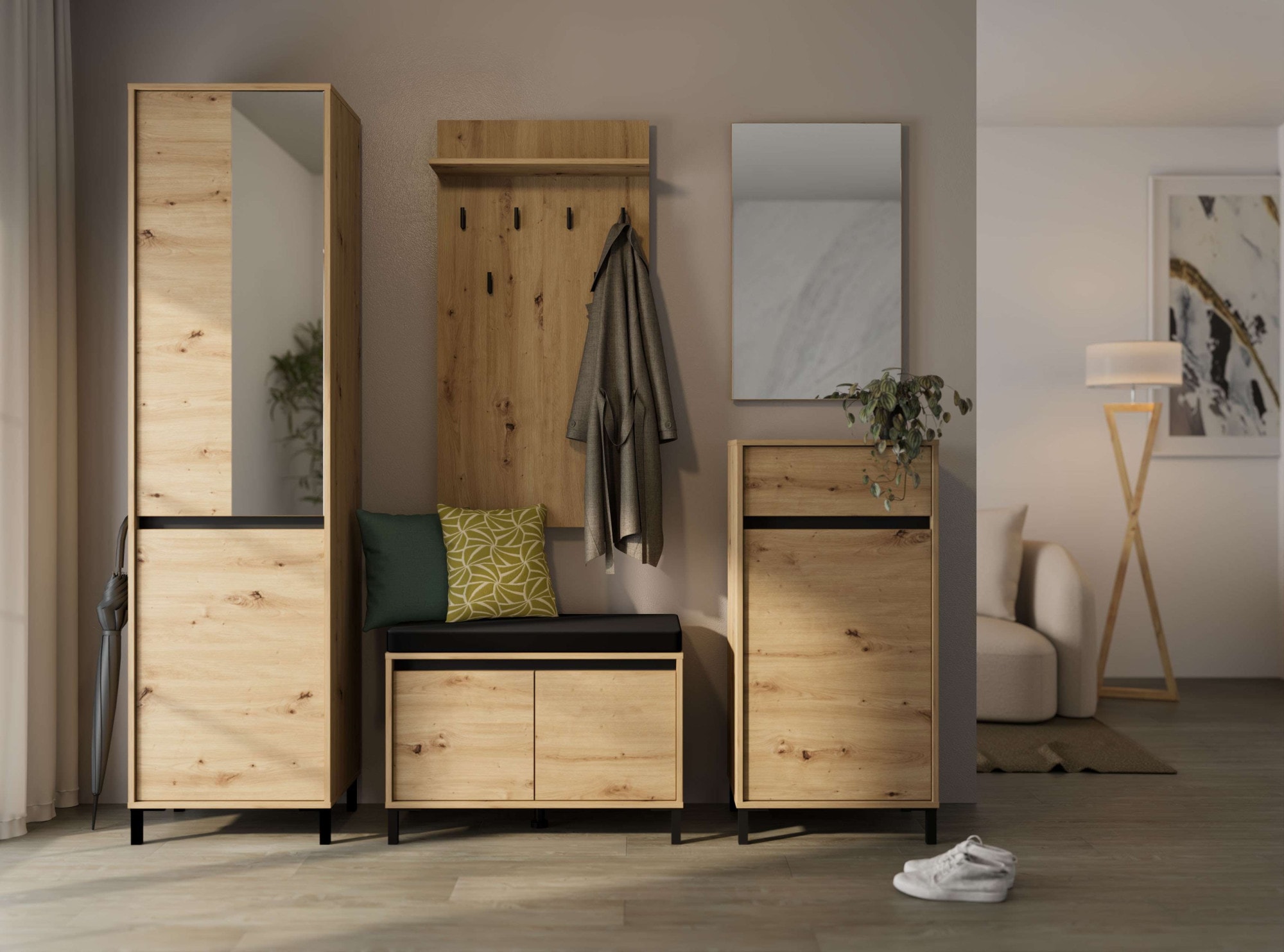Home affaire Garderobenpaneel »Arran, Wandregal Wandpaneel, Wandgarderobe praktisch & stillvoll« mit 6 Kleiderhaken und Ablage für Accessoires, Breite 63 cm