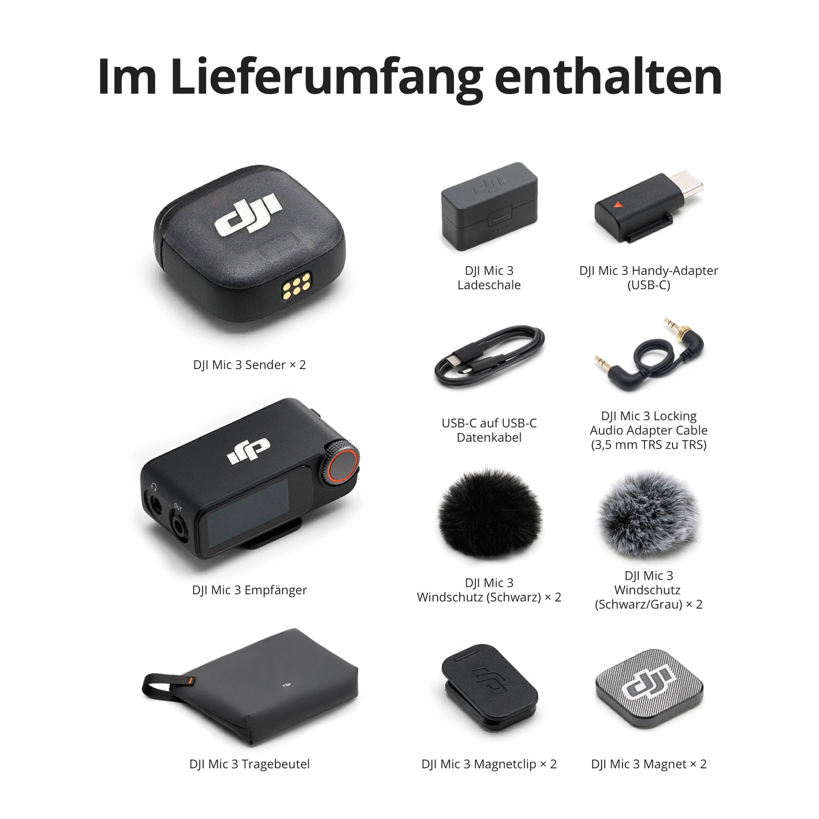 DJI Microphone »Mic 3 (2 Sender + 1 Empfänger + Ladeschale)«