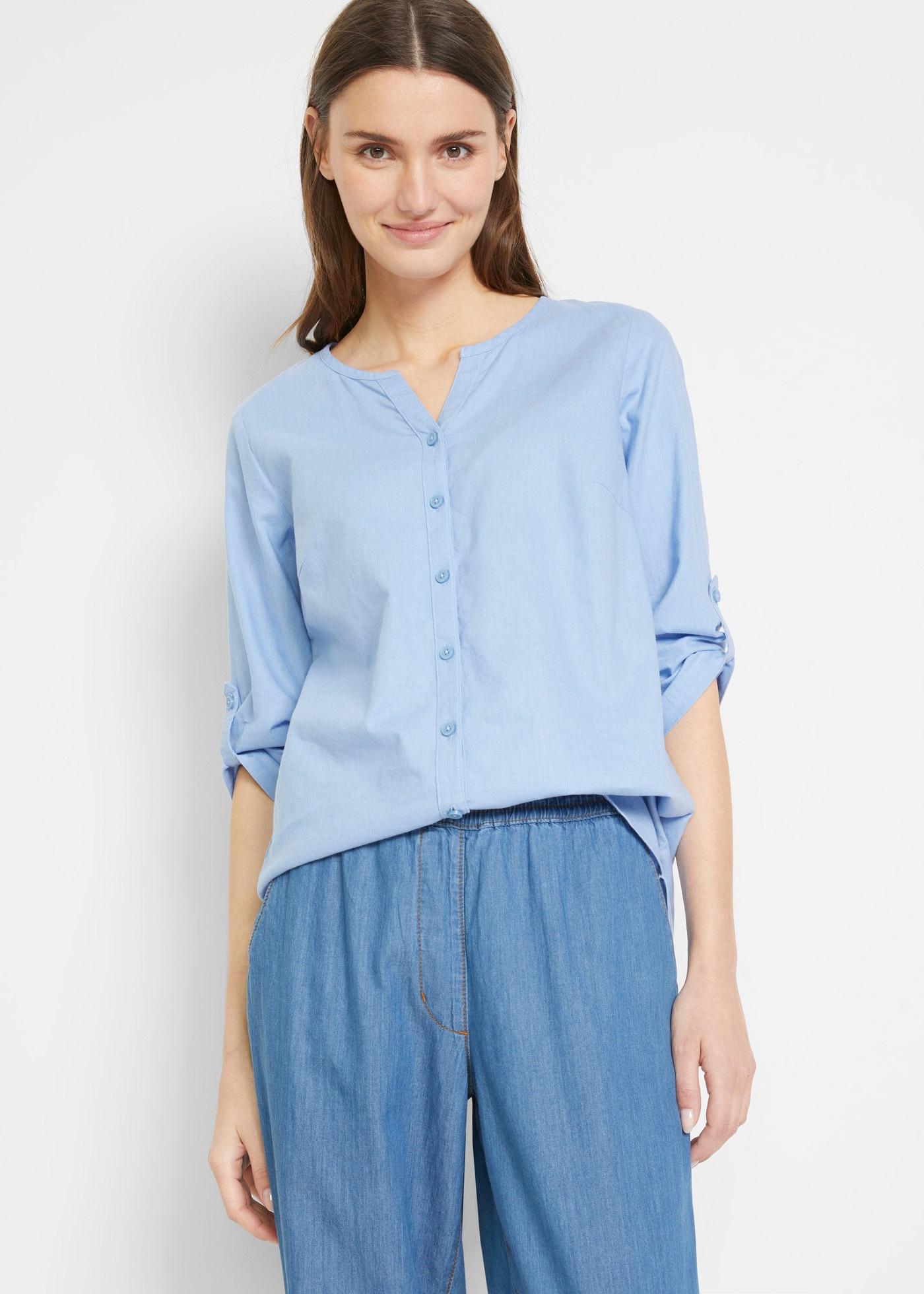 Image of bonprix Langarmbluse "Bluse mit Leinen, 3/4 Arm" Regular Fit, für den Alltag, aus Leinen und Baumwolle