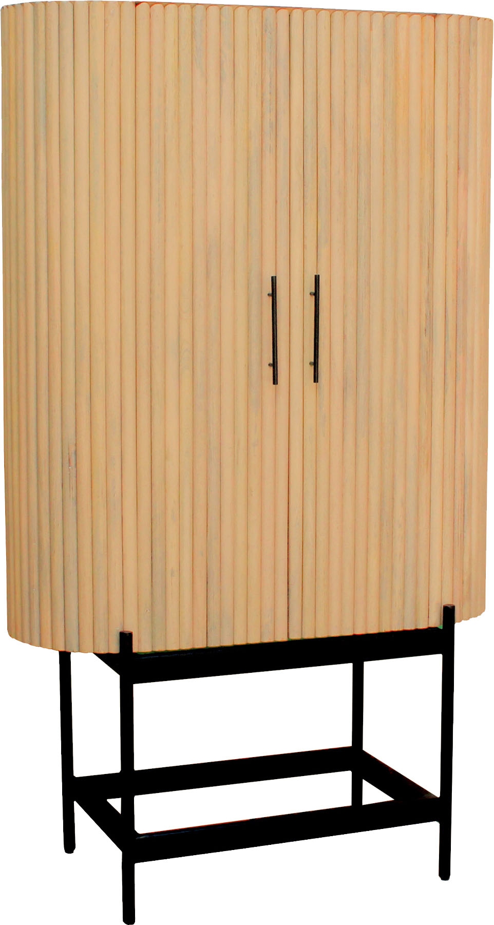 Image of SIT Mehrzweckschrank "Rovinj aus Mangoholz mit Lamellen-Design & Metallfüssen" 1 Stk. tlg. 2 Türen, 3 Fächer & 52 cm hohe schwarze Metallfüsse
