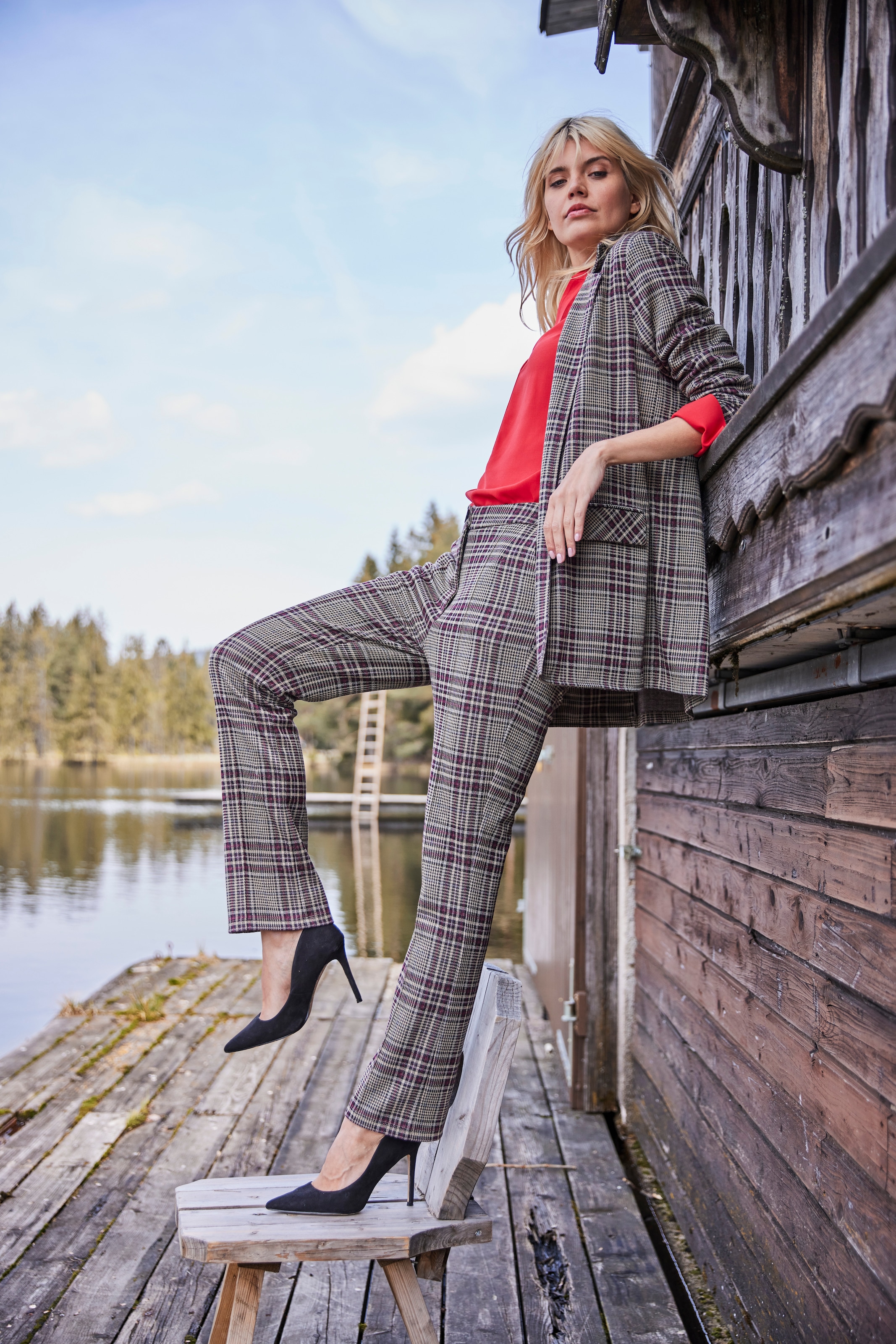 Aniston SELECTED Longblazer, mit - trendy un Karo-Muster à Schulterpolstern KOLLEKTION und prix NEUE Acheter bon